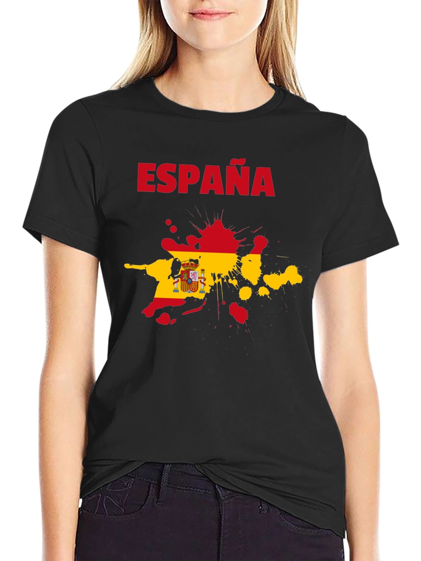 Espana Spain Flag Splatter Black T-Shirt