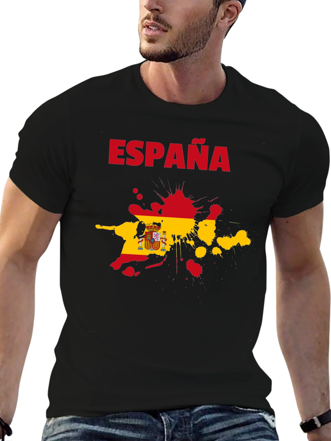 Espana Spain Flag Splatter Black T-Shirt