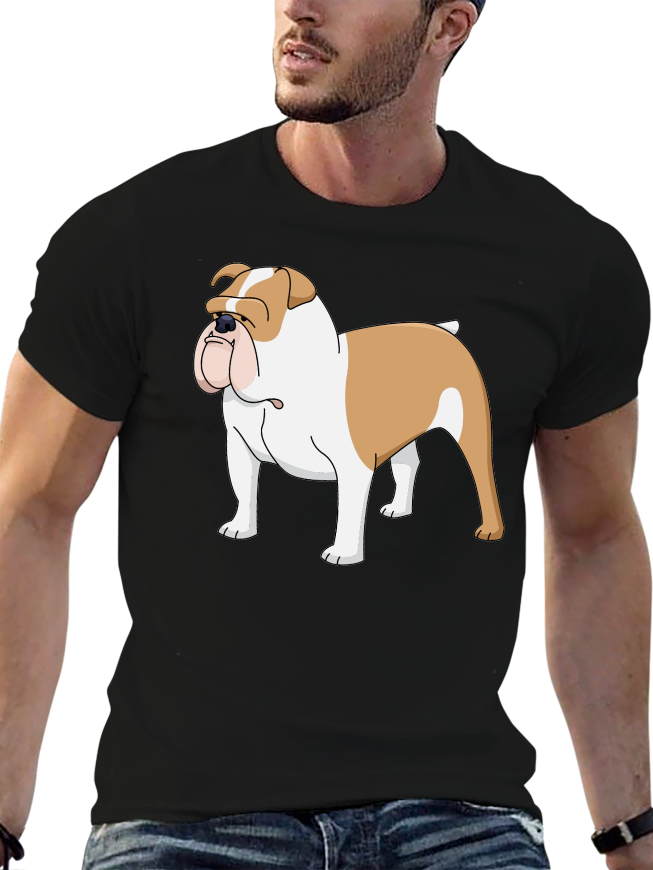 Bulldog Graphic Tee - Mens Black Cotton T-Shirt