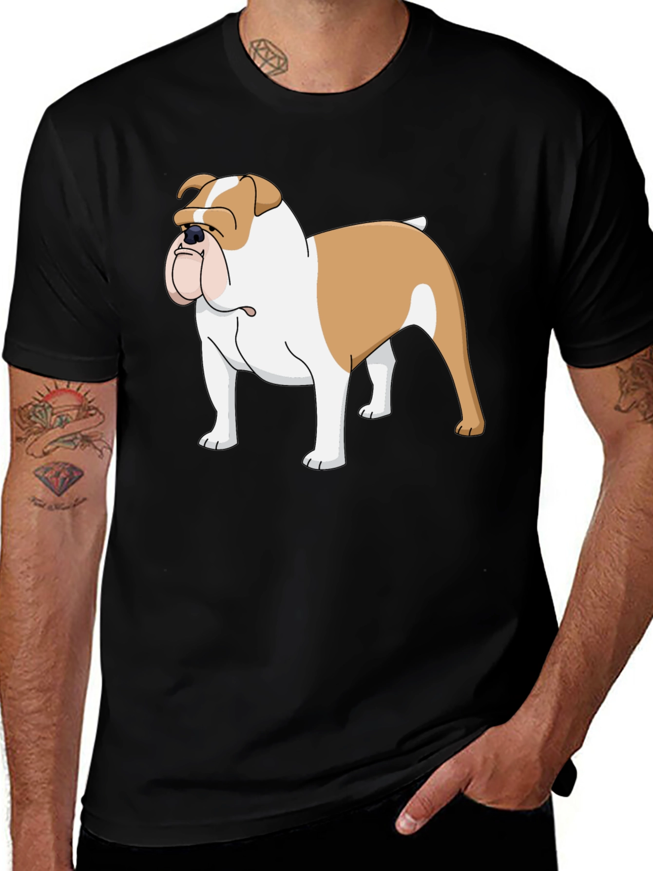 Bulldog Graphic Tee - Mens Black Cotton T-Shirt
