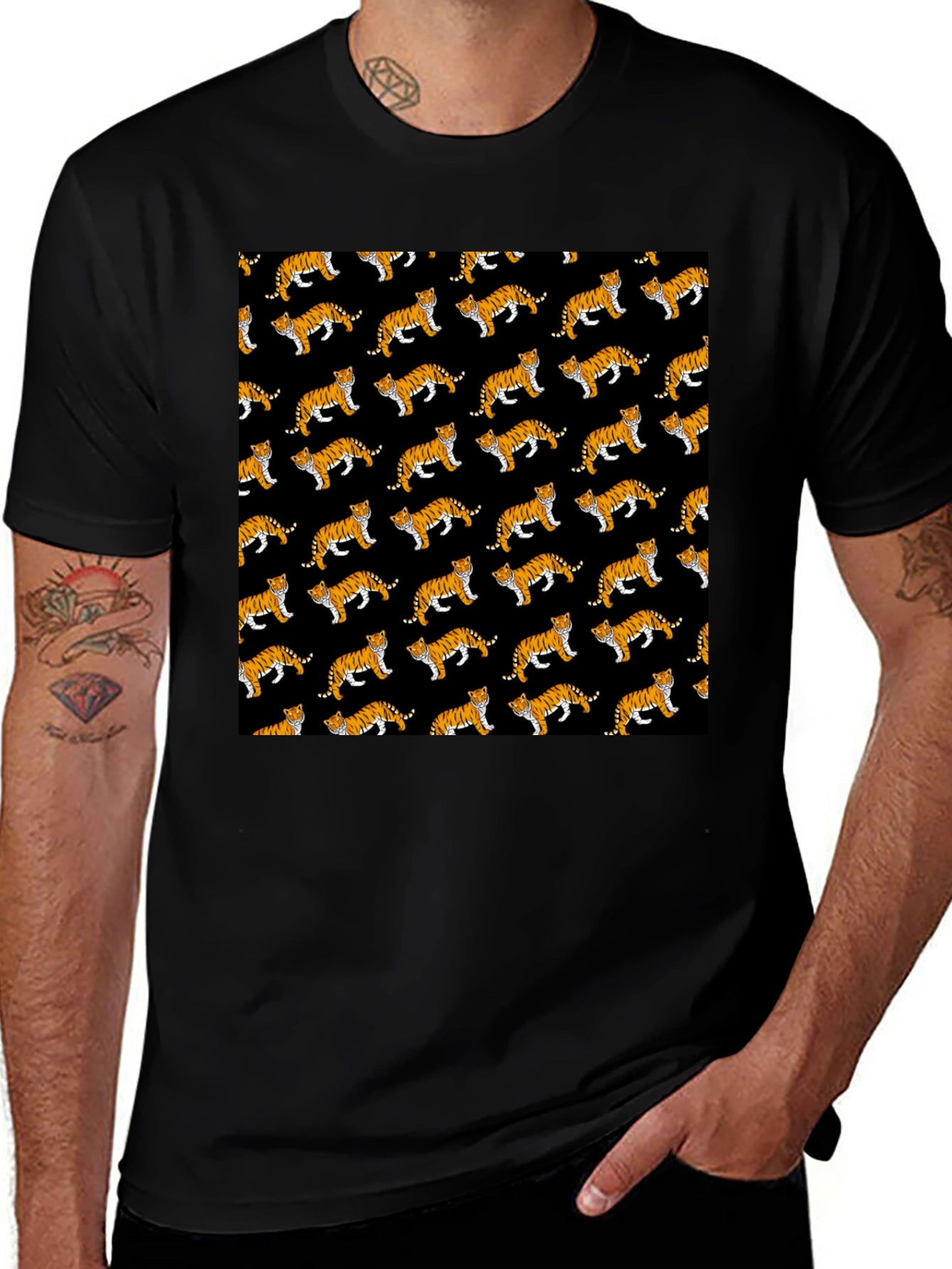 Tiger Pattern Black T-Shirt