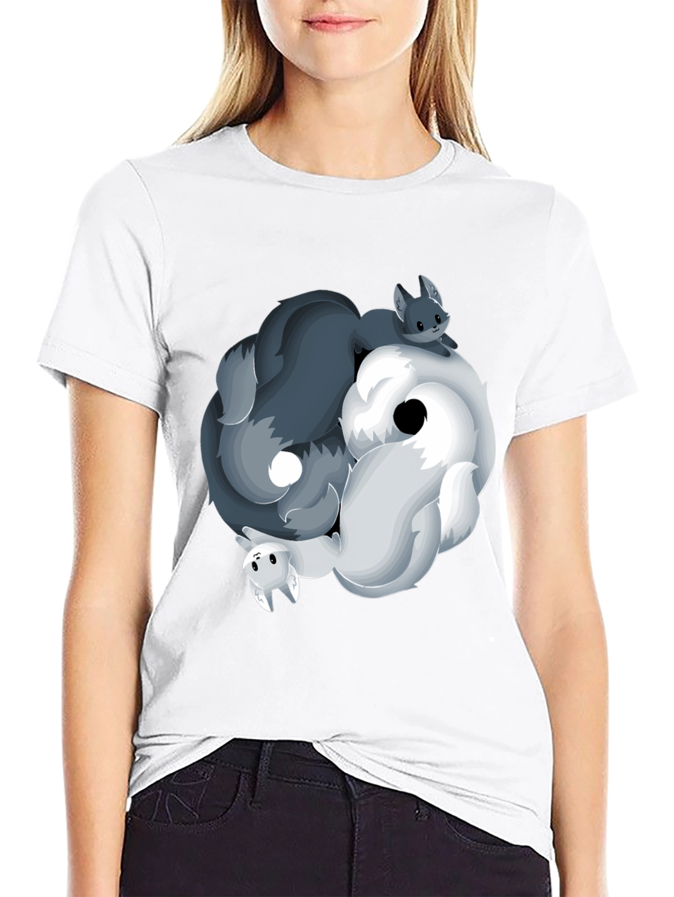 Yin Yang Wolves T-Shirt - Black