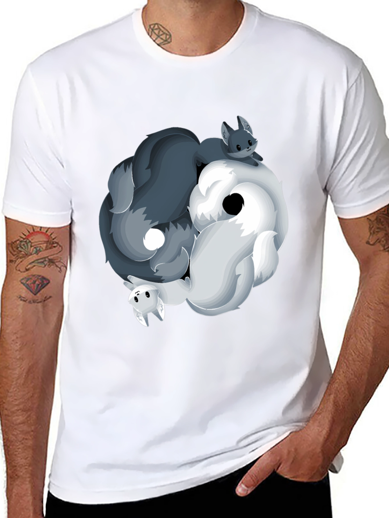 Yin Yang Wolves T-Shirt - Black