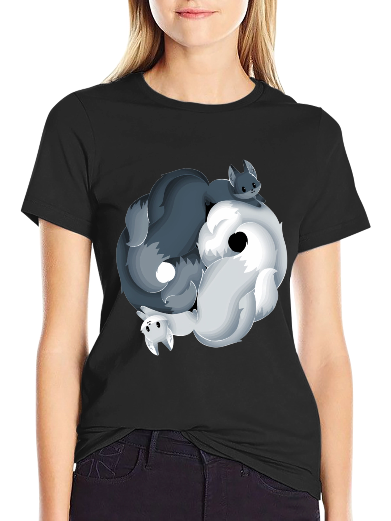 Yin Yang Wolves T-Shirt - Black