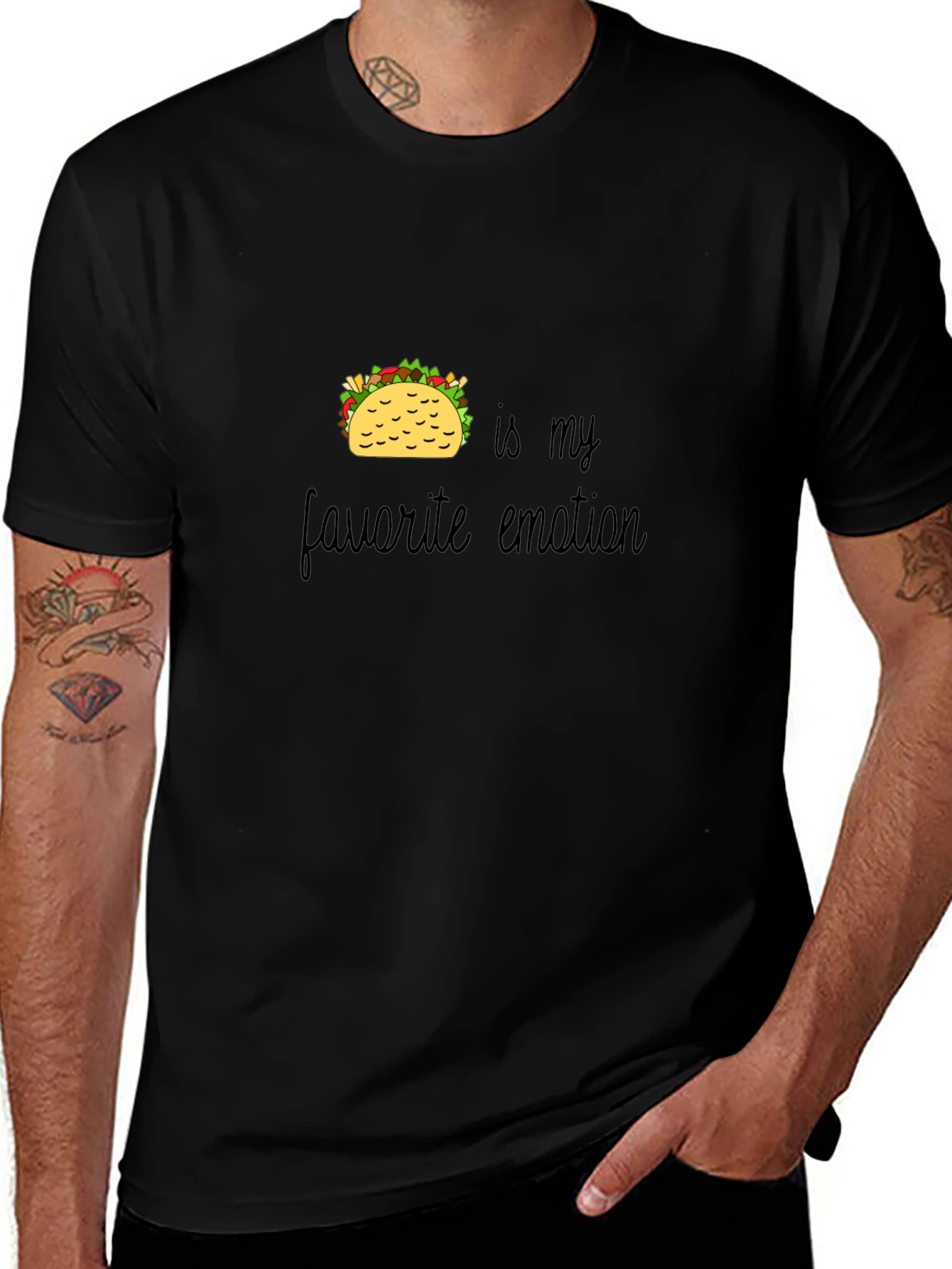 Taco Emotion Graphic T-Shirt - Black Casual Wear