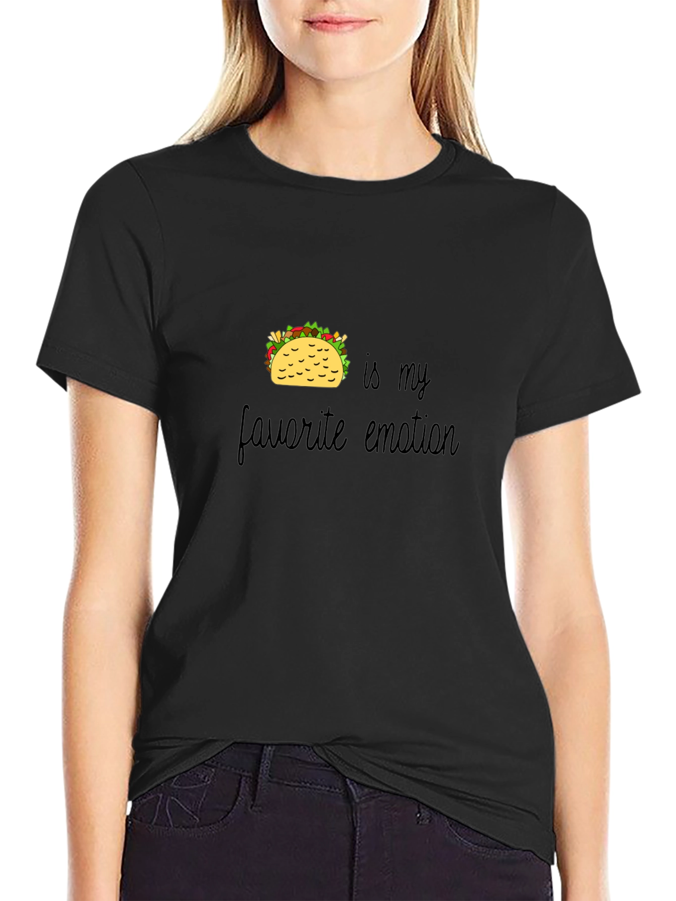Taco Emotion Graphic T-Shirt - Black Casual Wear