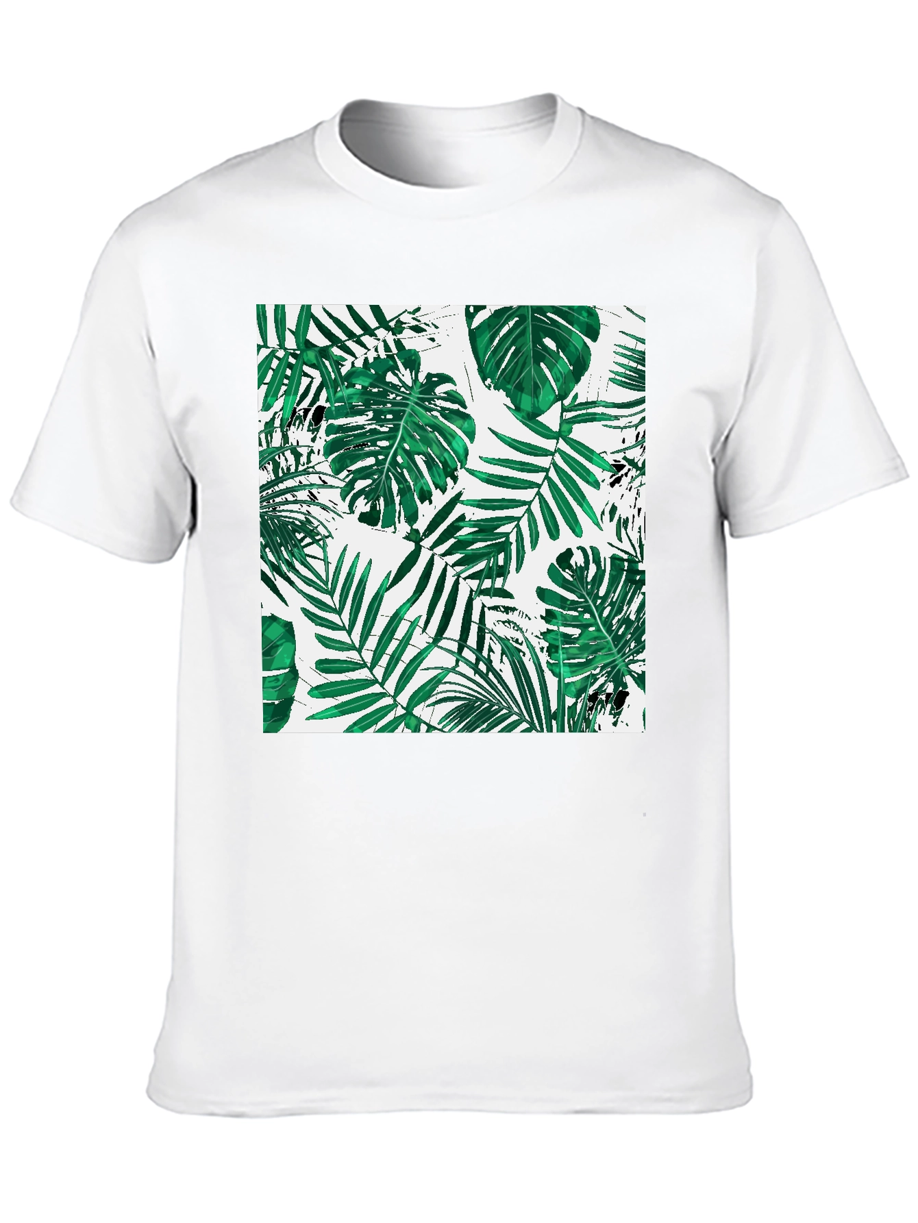 Tropical Leaf Print Black T-Shirt