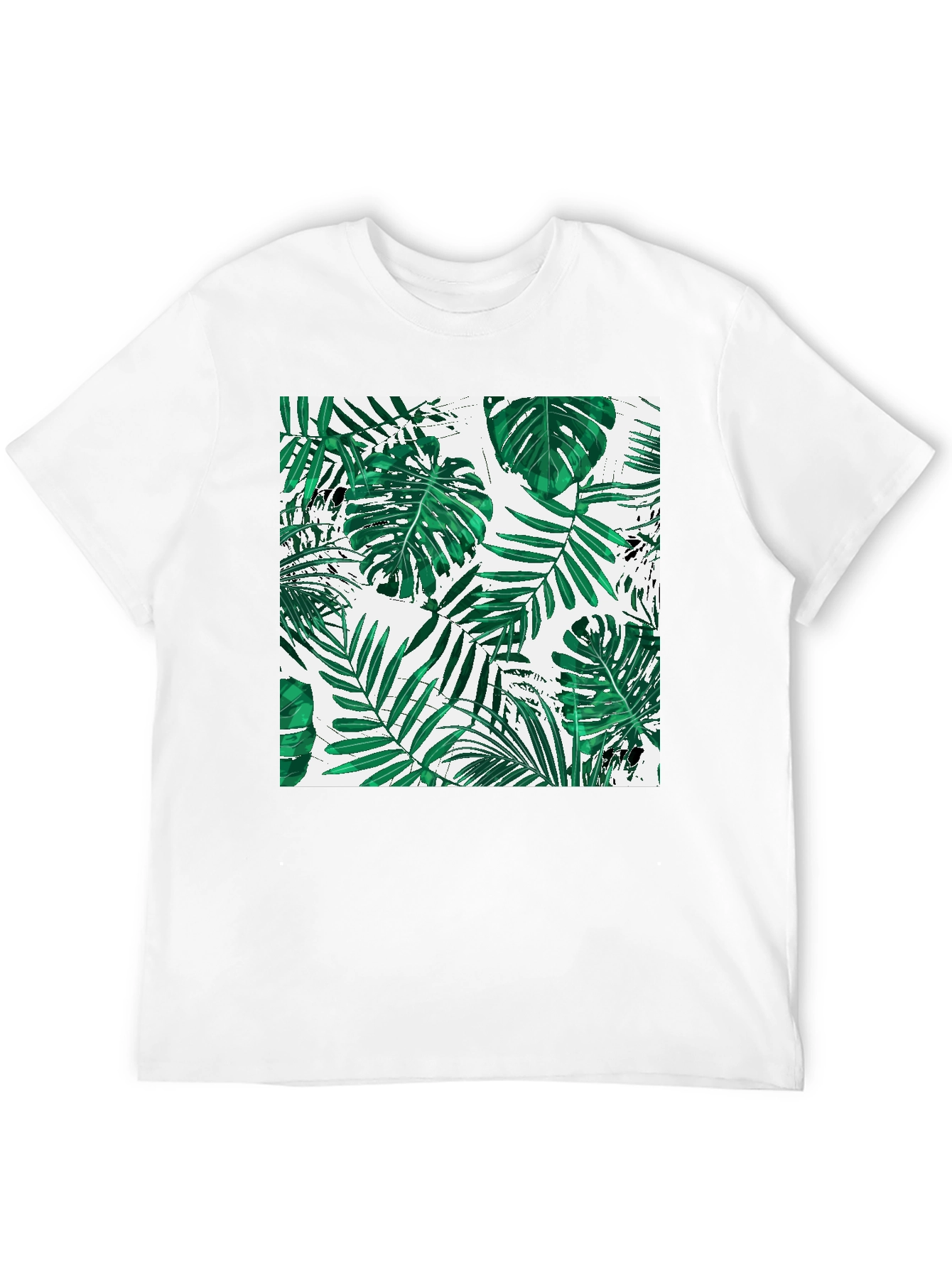 Tropical Leaf Print Black T-Shirt