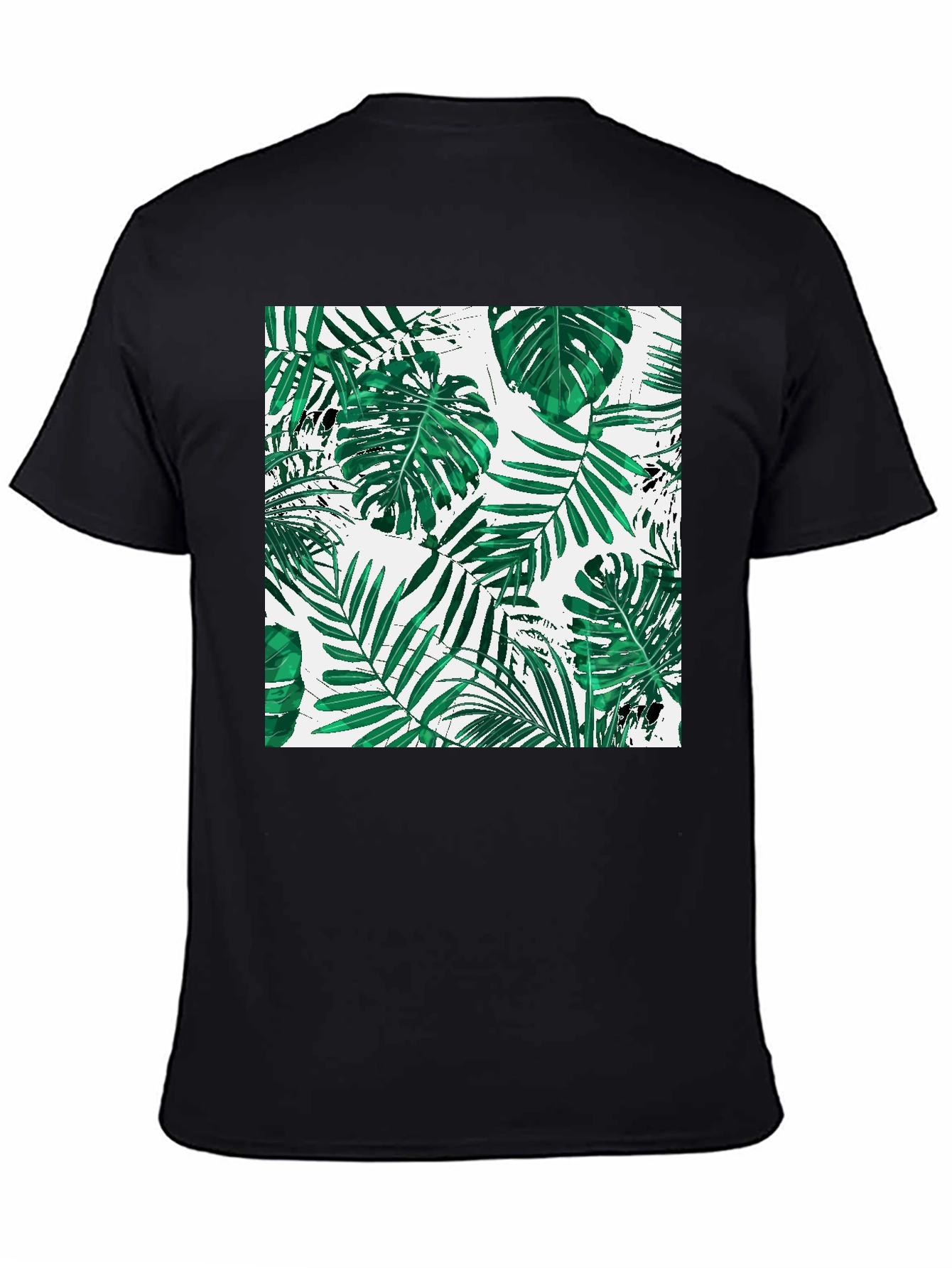 Tropical Leaf Print Black T-Shirt