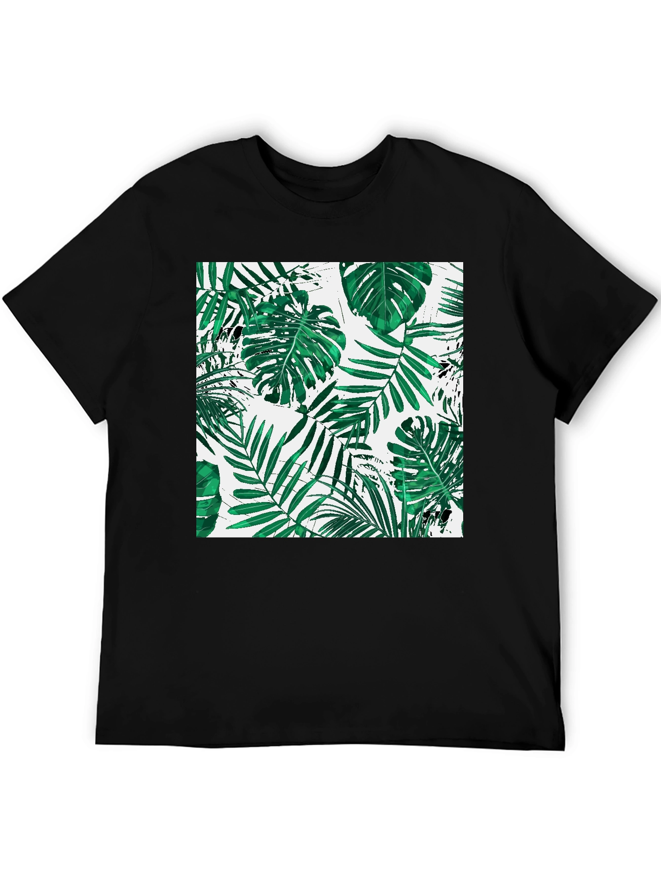 Tropical Leaf Print Black T-Shirt