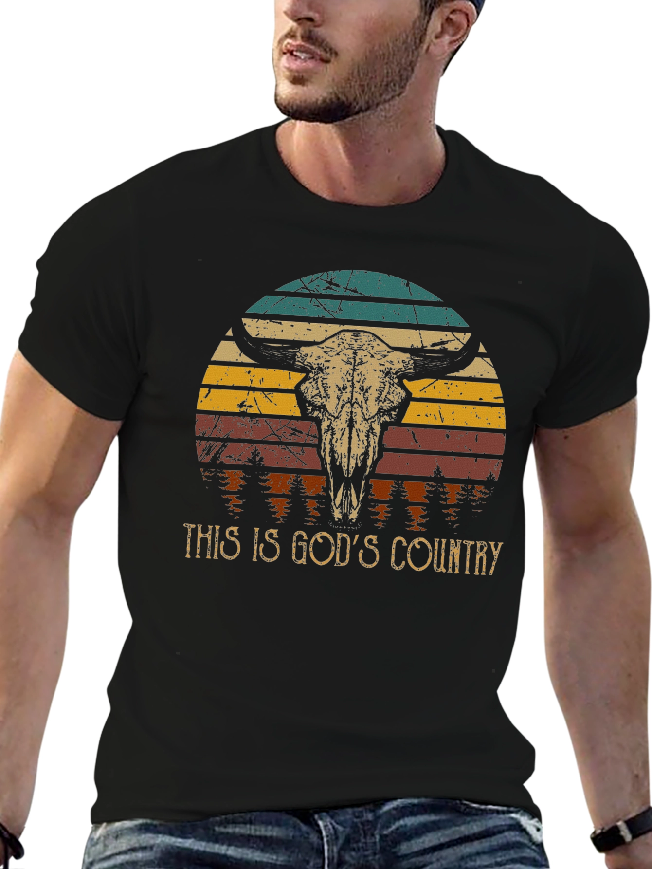 Gods Country Bull Skull Graphic Tee