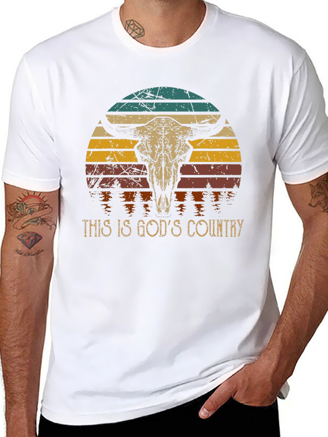 Gods Country Bull Skull Graphic Tee