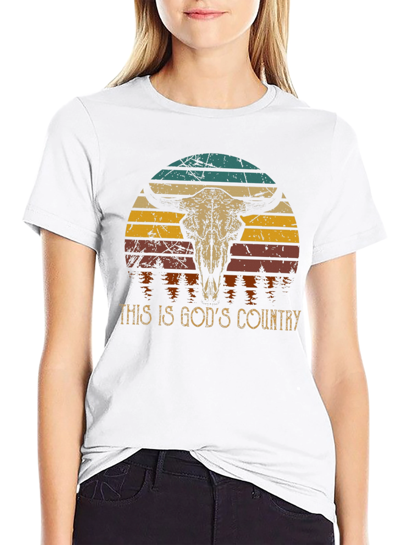 Gods Country Bull Skull Graphic Tee