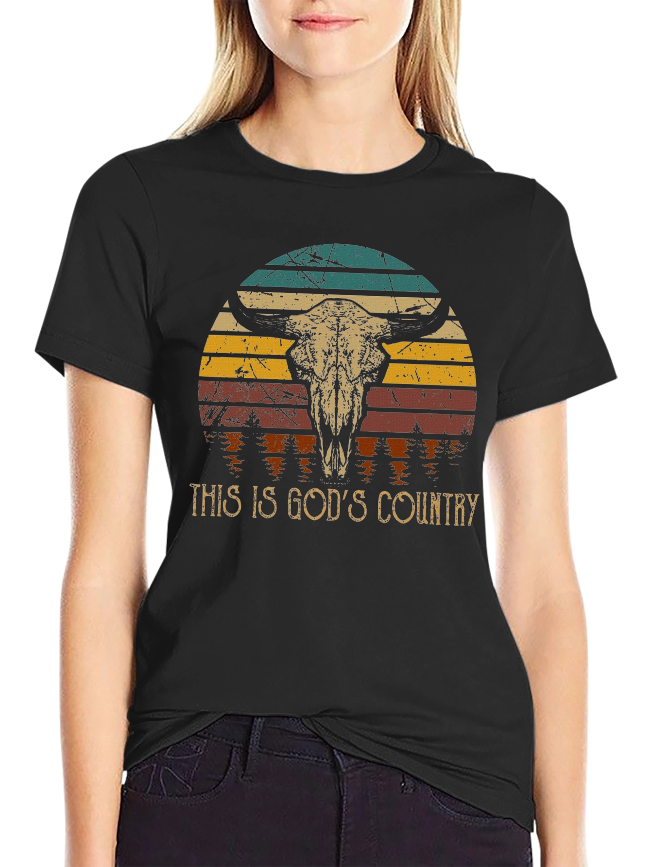 Gods Country Bull Skull Graphic Tee