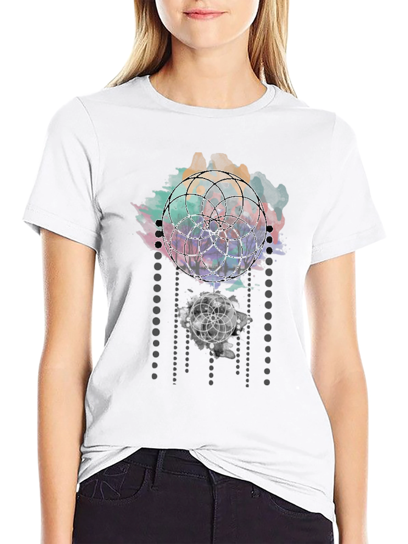 Geometric Circle Graphic Black T-Shirt