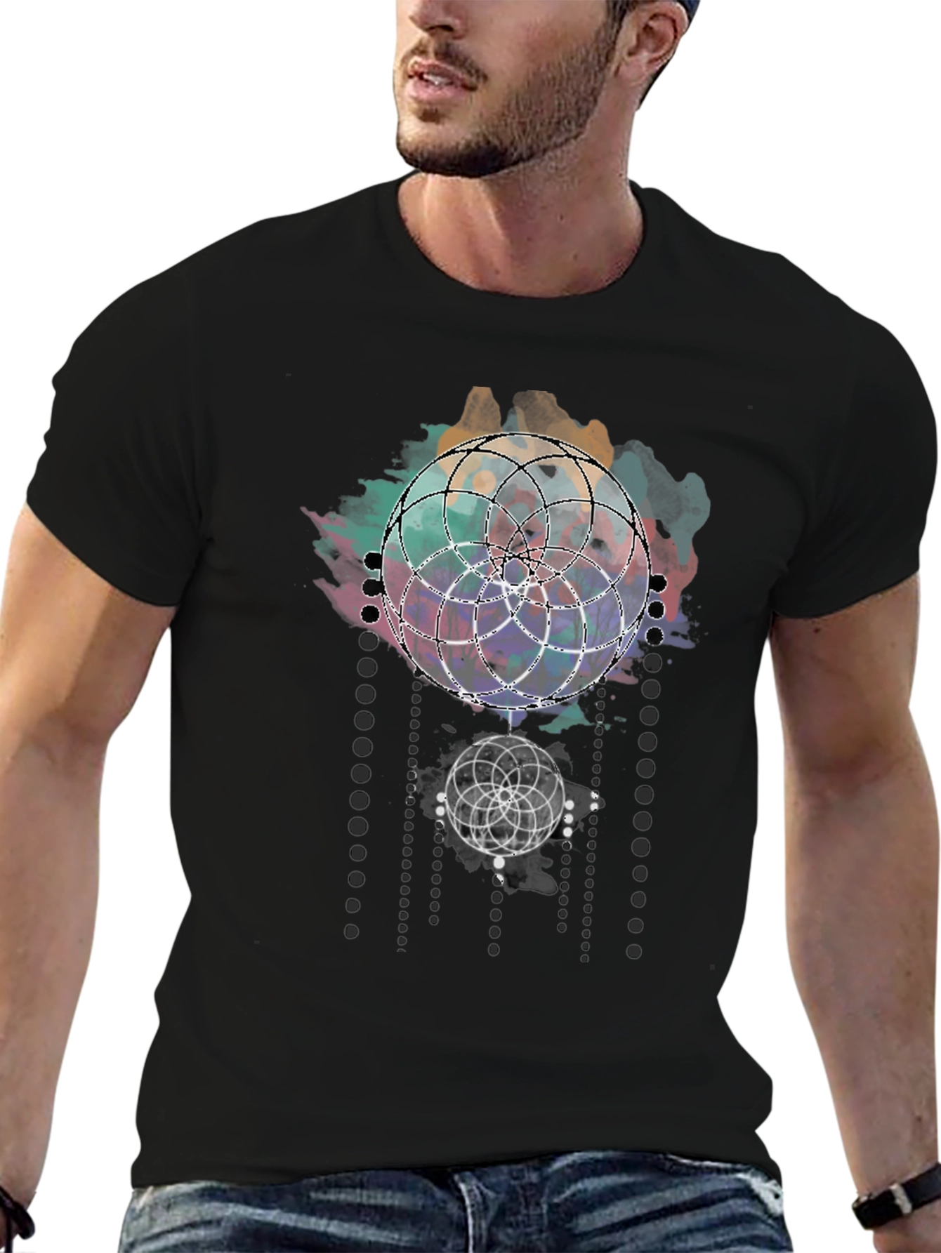 Geometric Circle Graphic Black T-Shirt