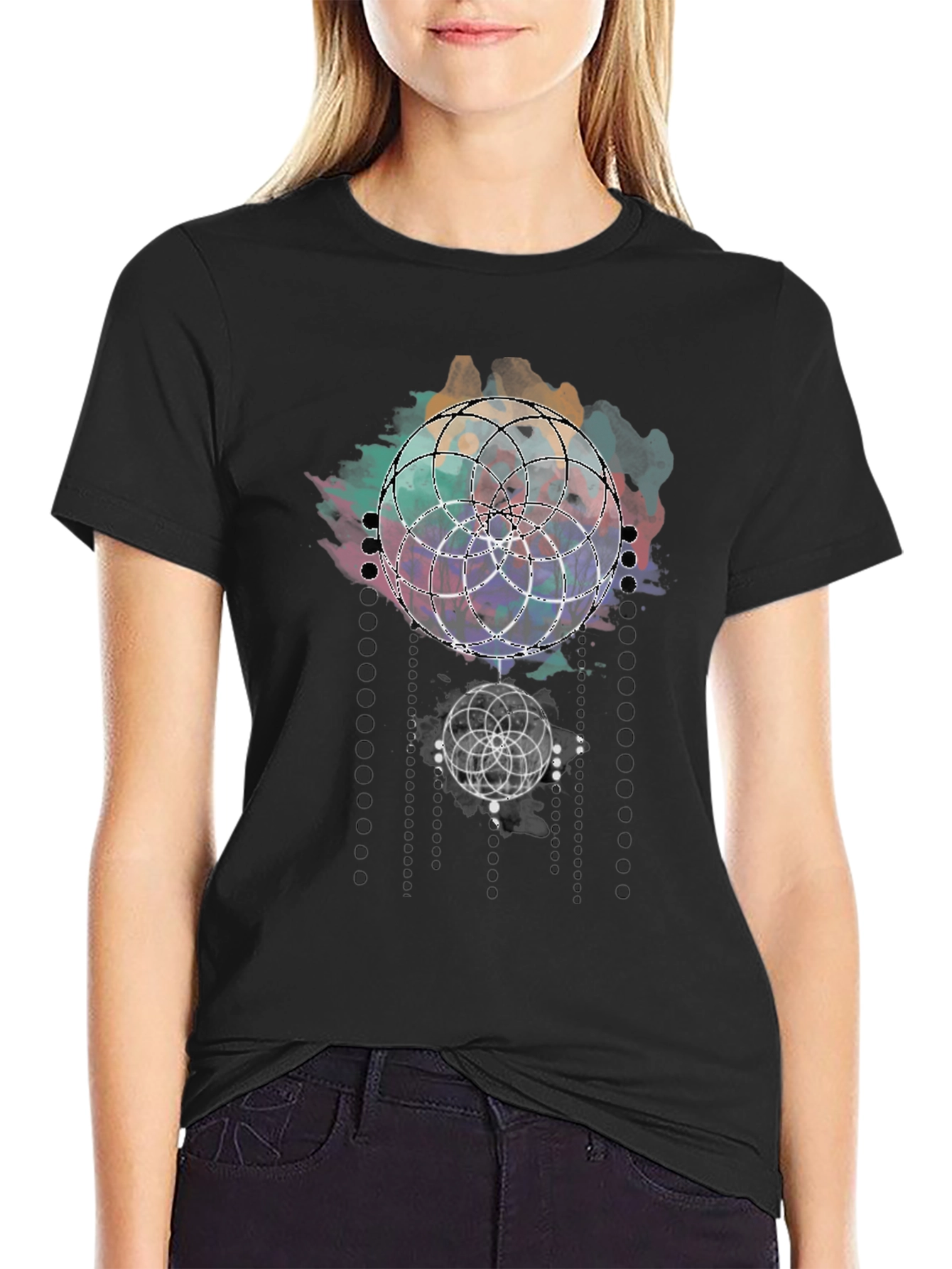 Geometric Circle Graphic Black T-Shirt