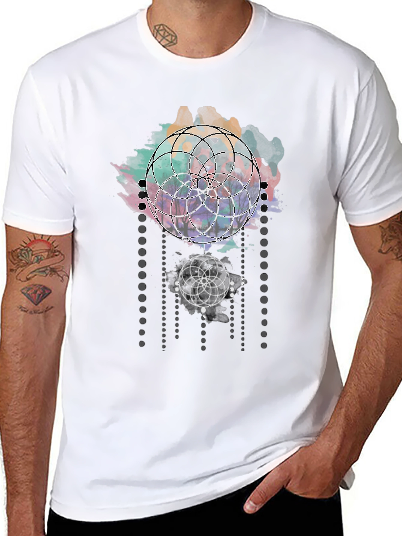Geometric Circle Graphic Black T-Shirt