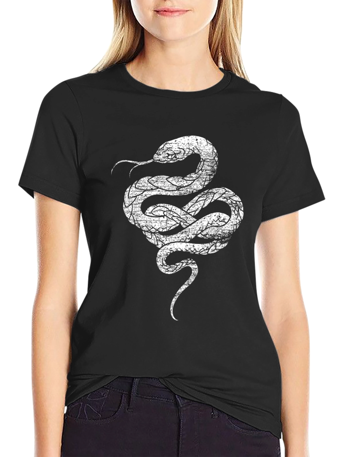 Black T-Shirt with White Snake Graphic