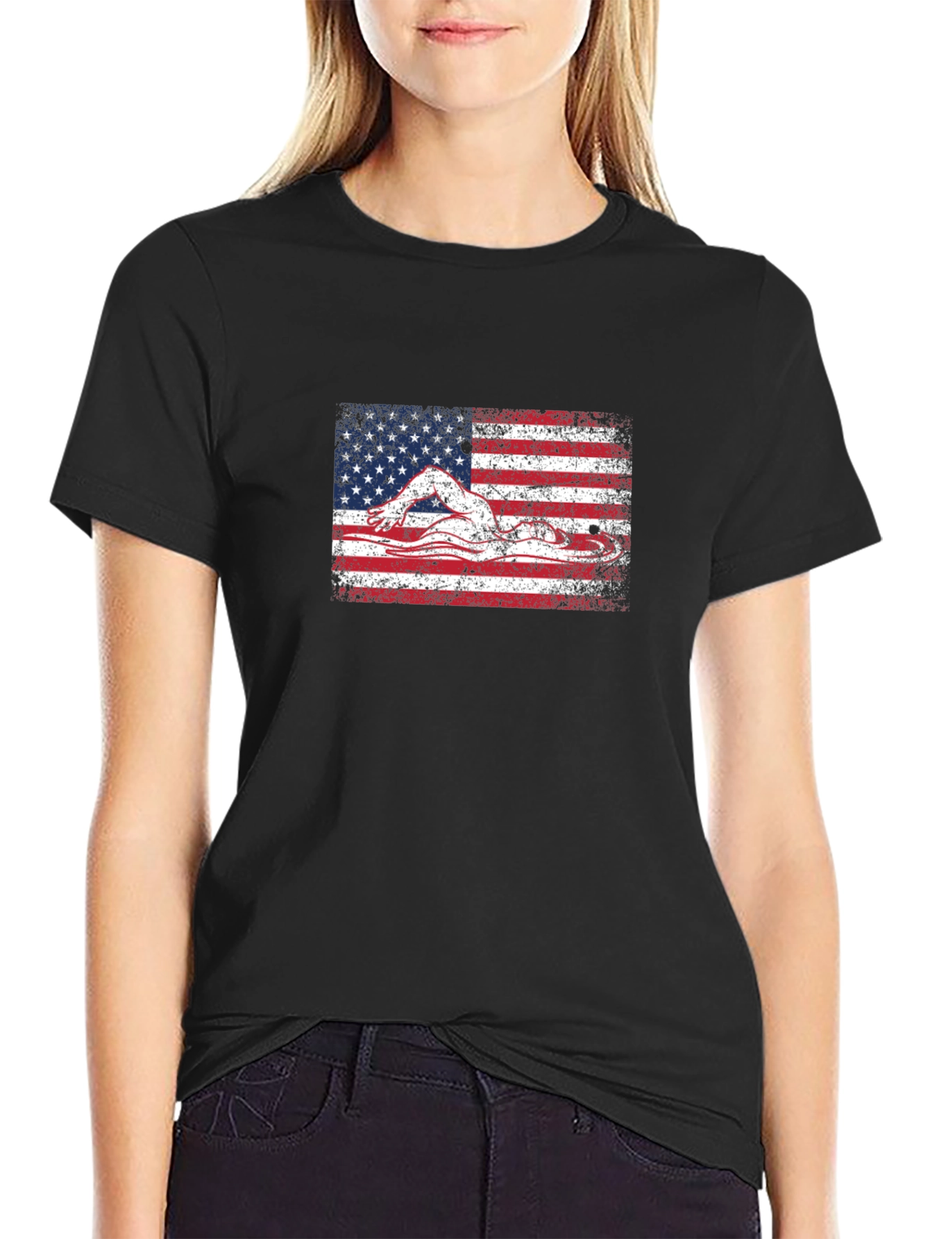 USA Flag Swimmer T-Shirt - Patriotic American Pride