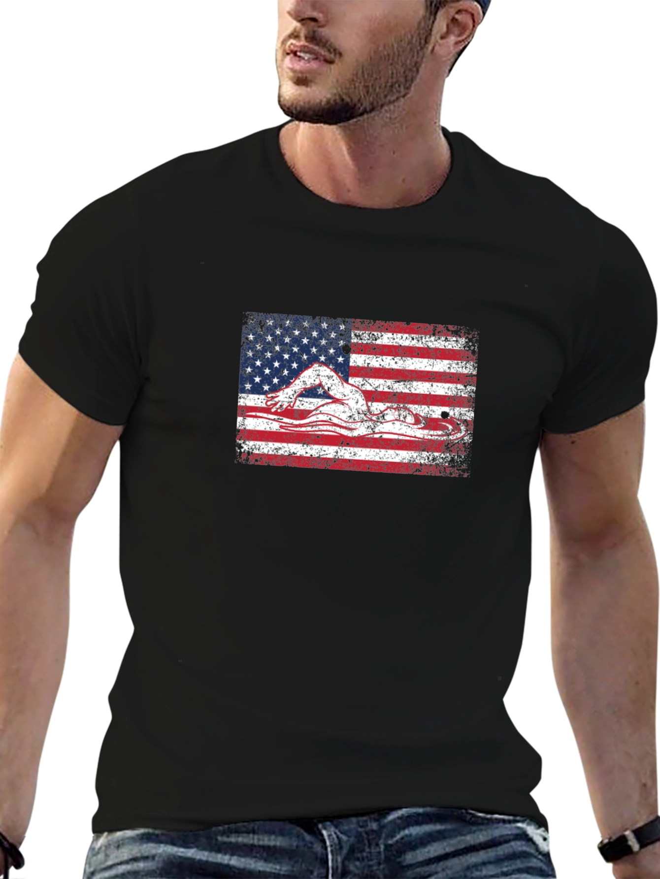 USA Flag Swimmer T-Shirt - Patriotic American Pride