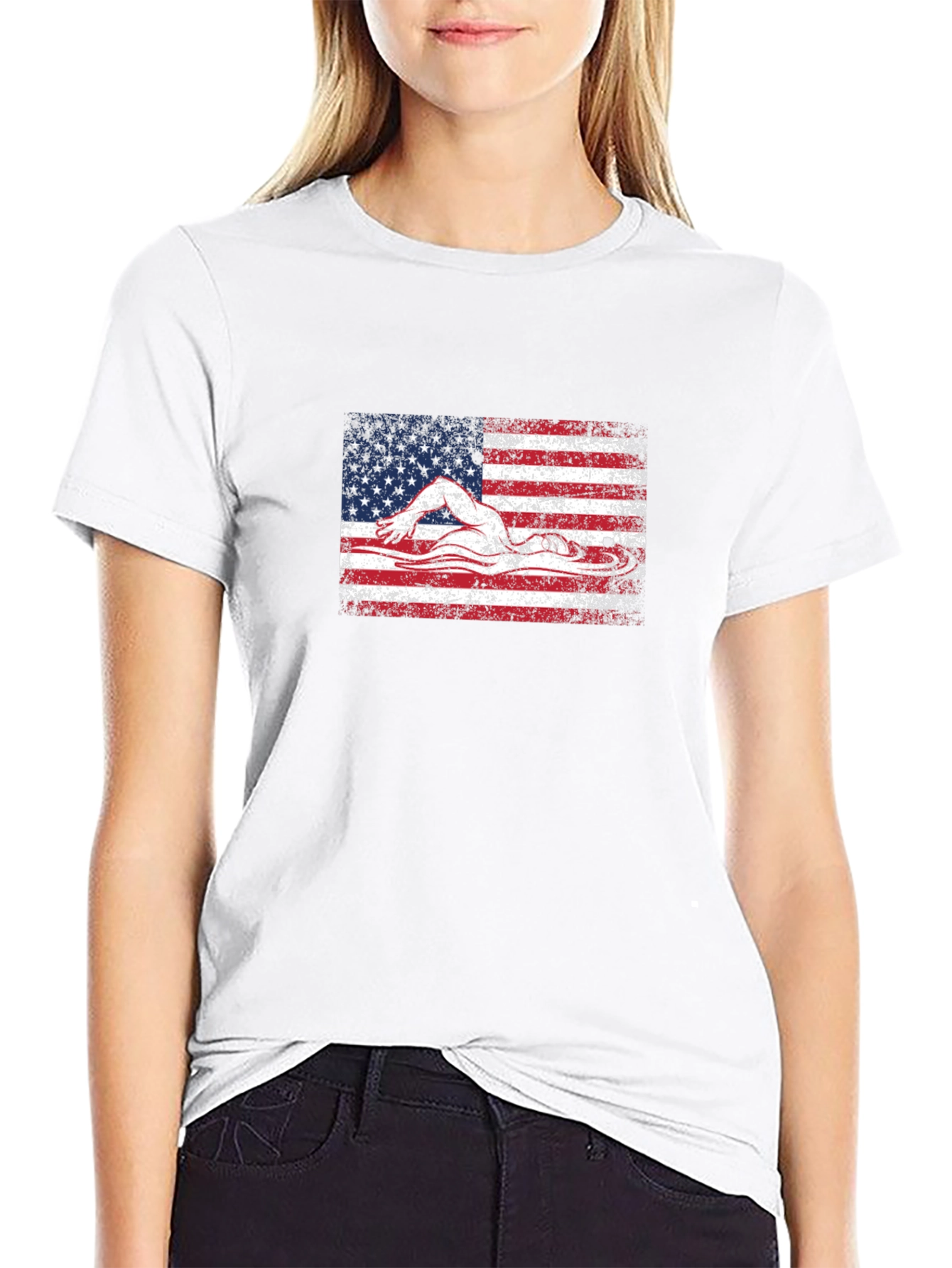 USA Flag Swimmer T-Shirt - Patriotic American Pride