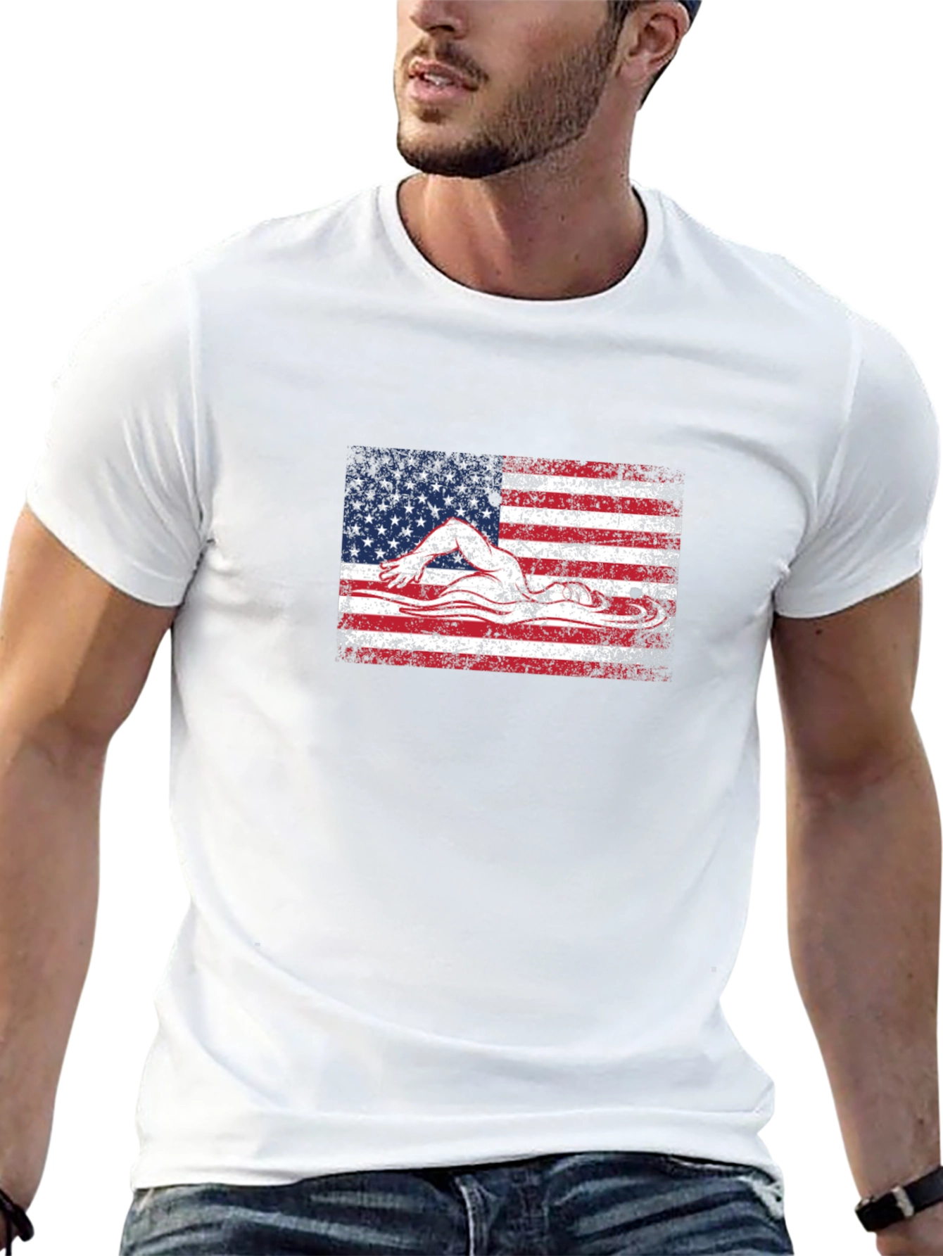 USA Flag Swimmer T-Shirt - Patriotic American Pride
