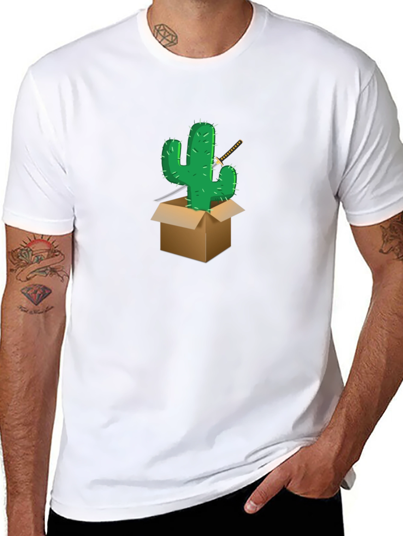 Cactus Samurai Graphic Tee - Black Cotton