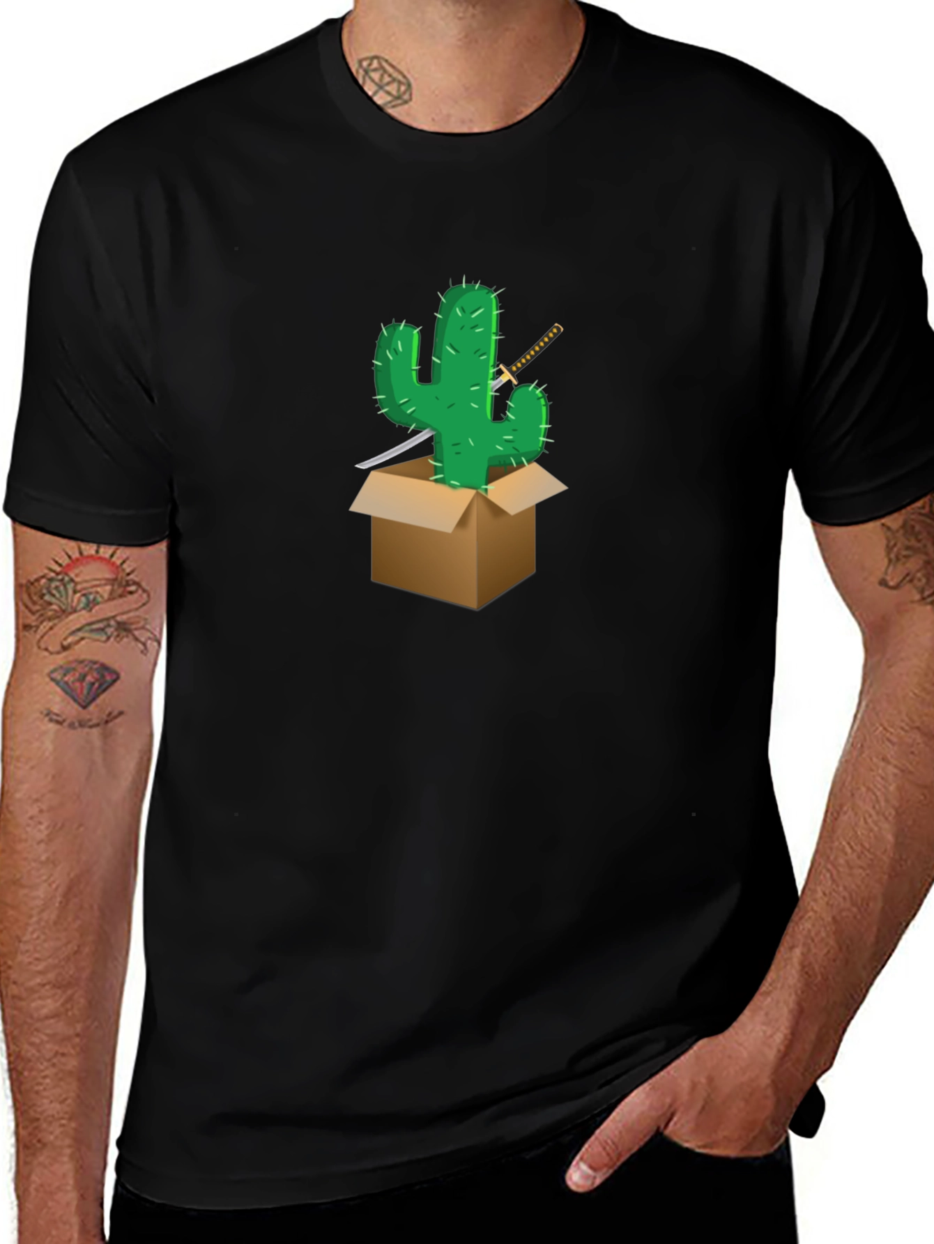 Cactus Samurai Graphic Tee - Black Cotton