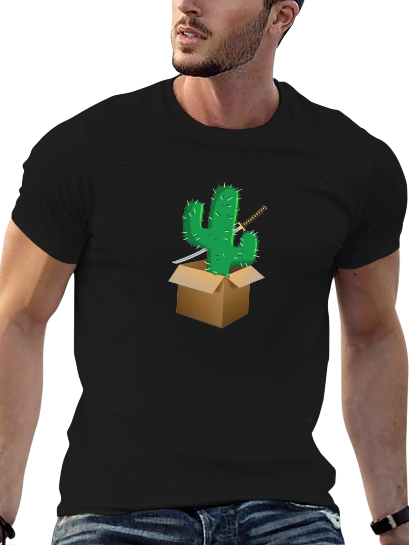 Cactus Samurai Graphic Tee - Black Cotton