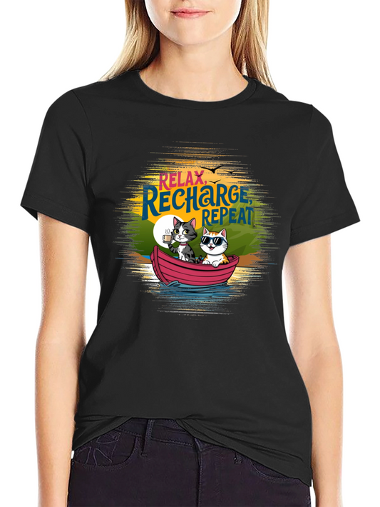 Relax Recharge Repeat Cats Boat T-Shirt