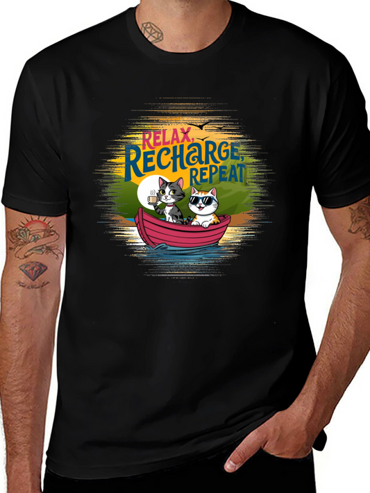 Relax Recharge Repeat Cats Boat T-Shirt