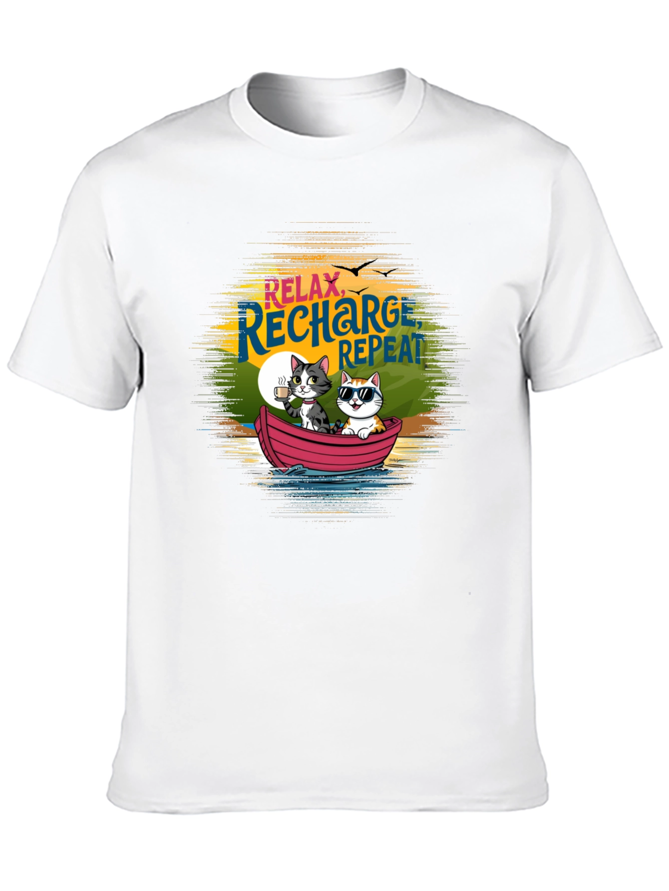 Relax Recharge Repeat Cats Boat T-Shirt