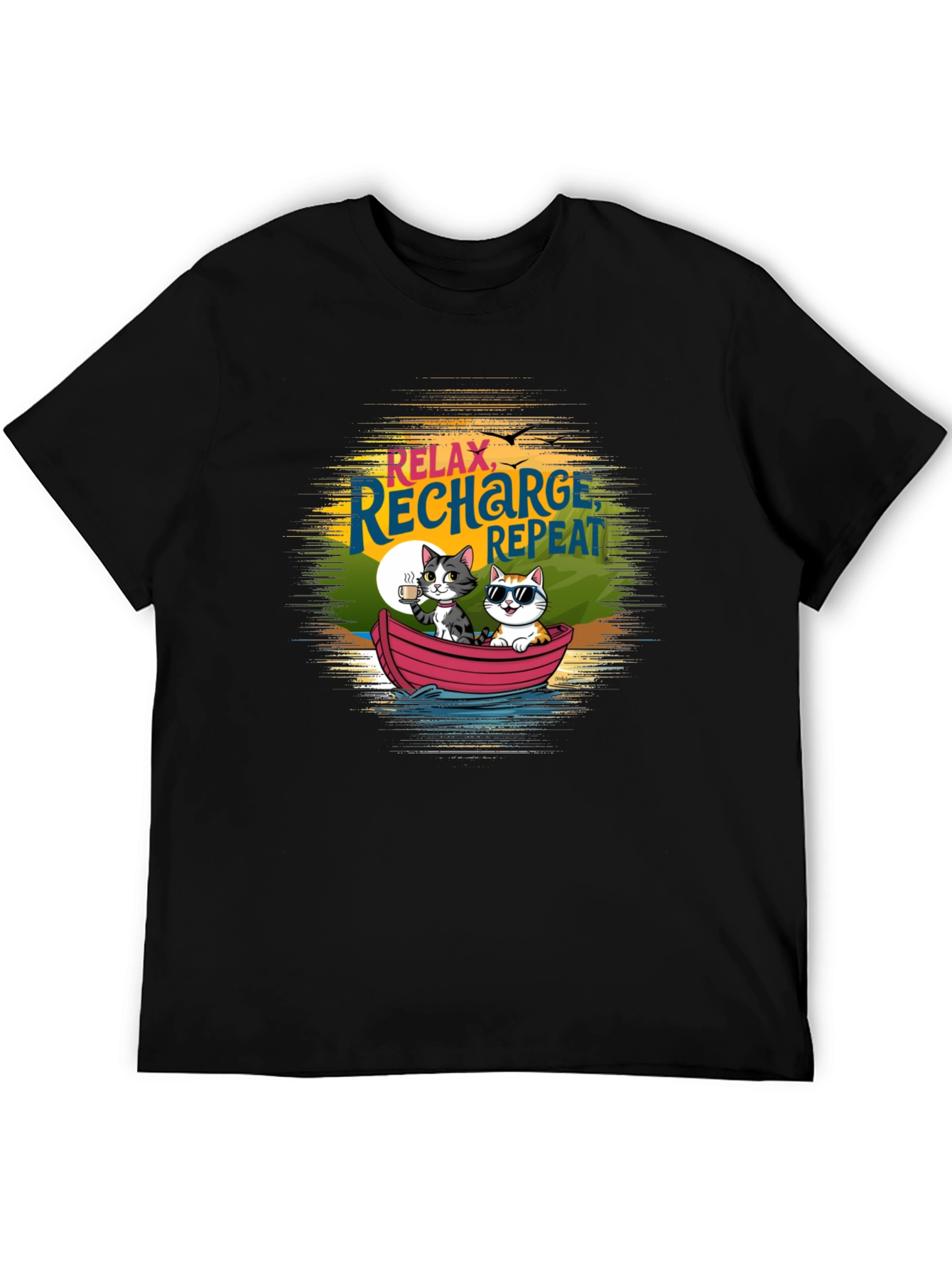 Relax Recharge Repeat Cats Boat T-Shirt