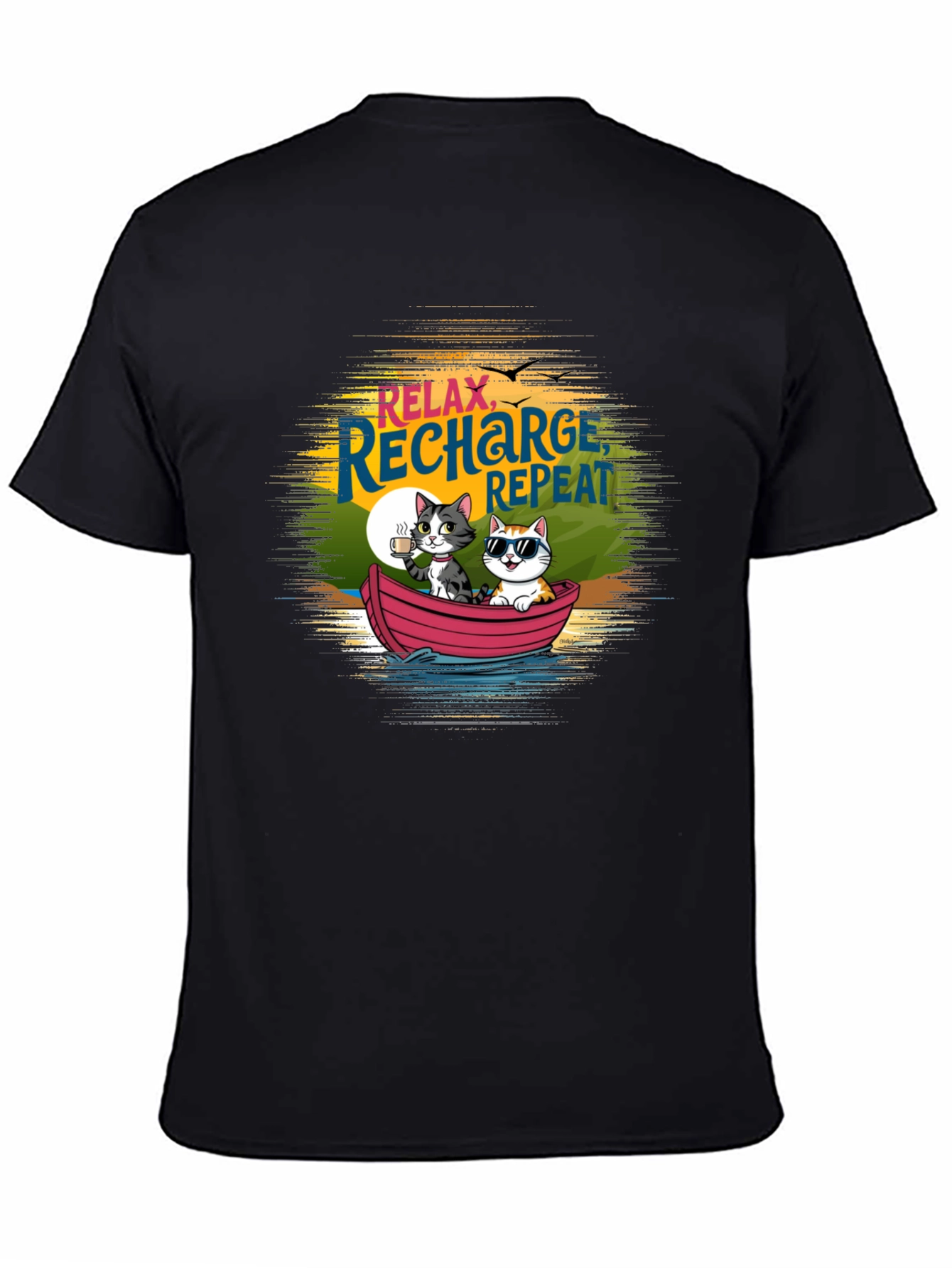 Relax Recharge Repeat Cats Boat T-Shirt