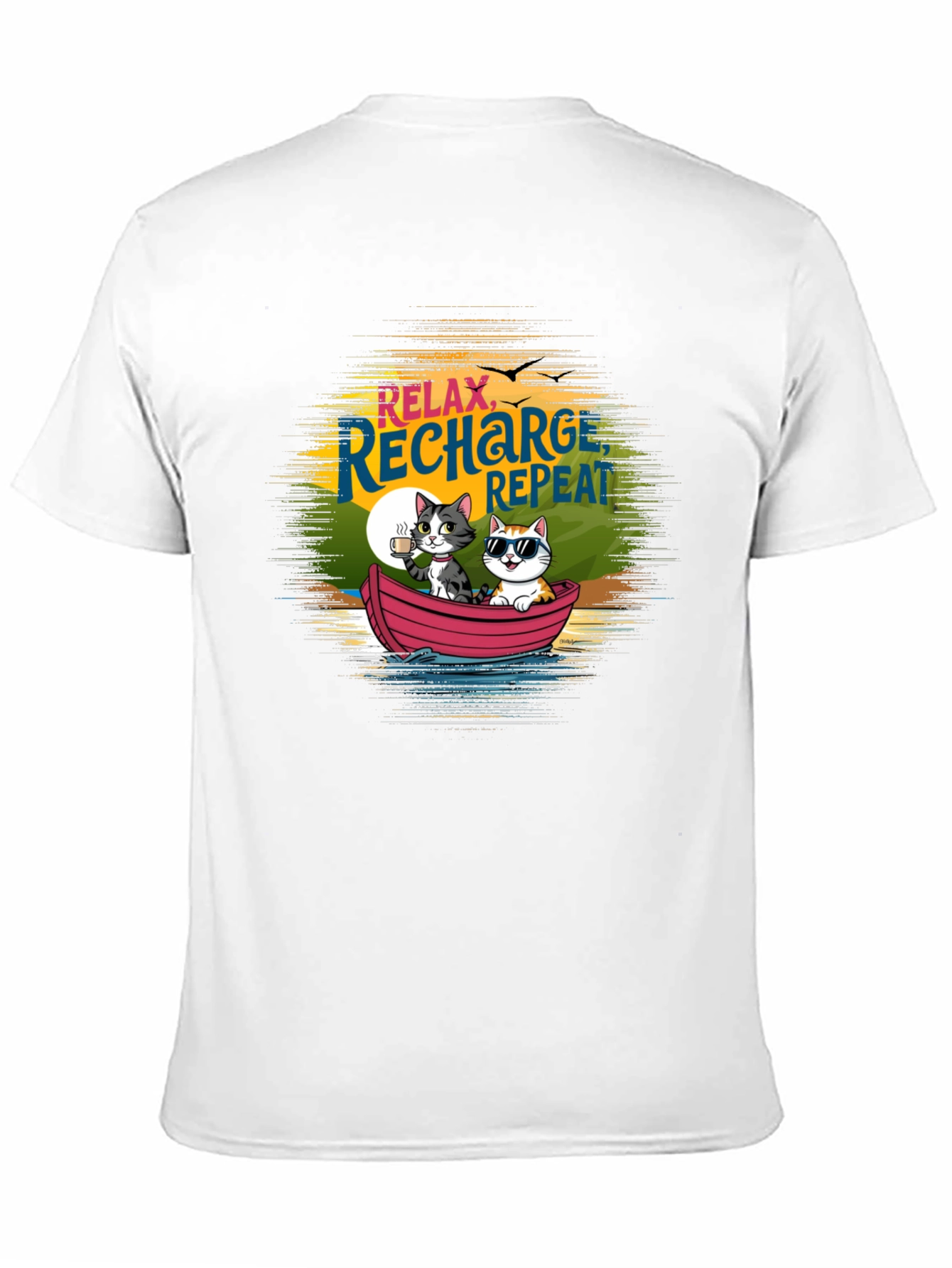 Relax Recharge Repeat Cats Boat T-Shirt