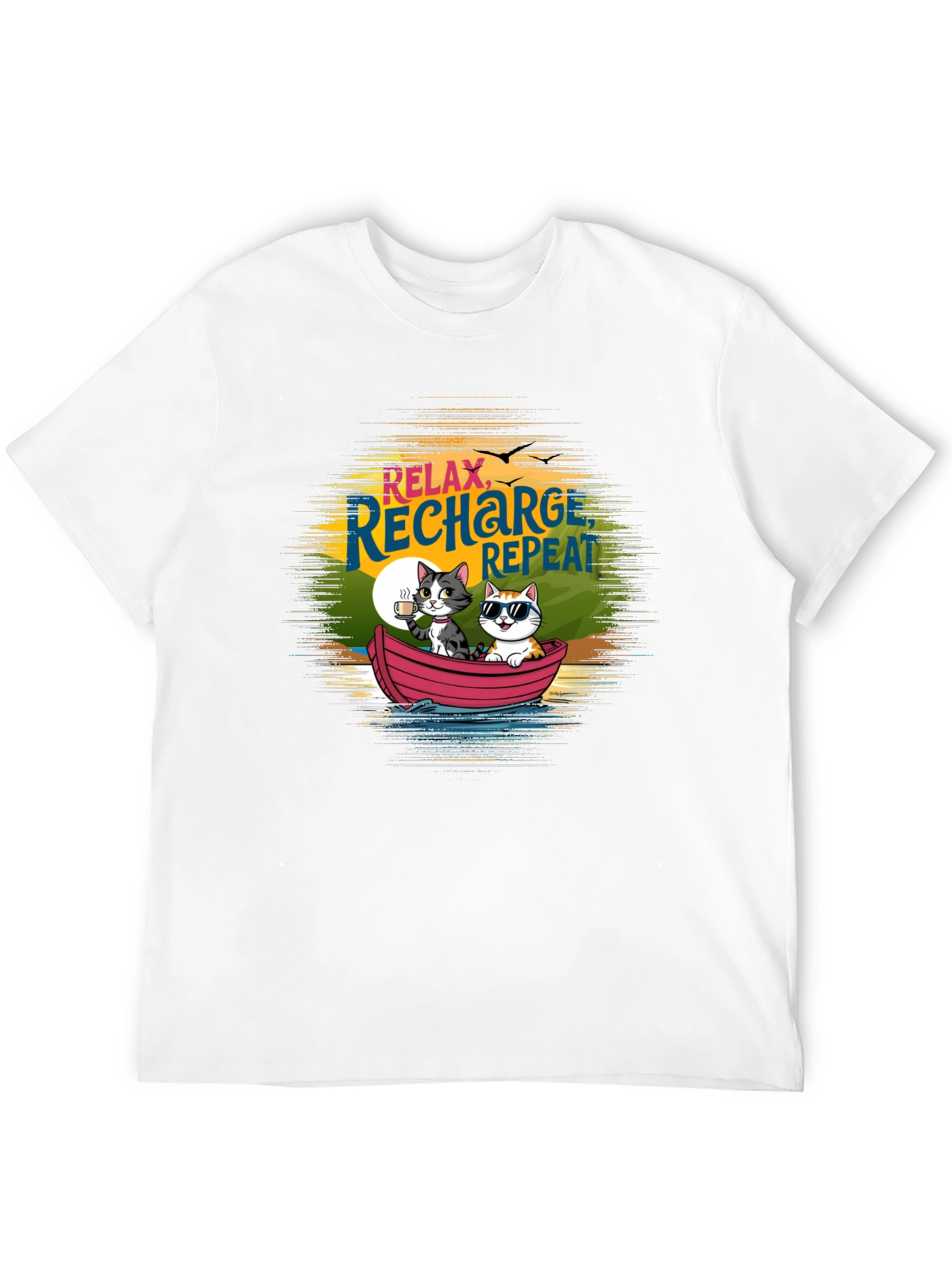 Relax Recharge Repeat Cats Boat T-Shirt