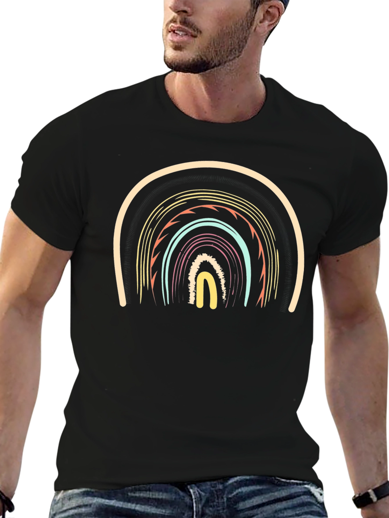 Retro Rainbow Graphic Black T-Shirt