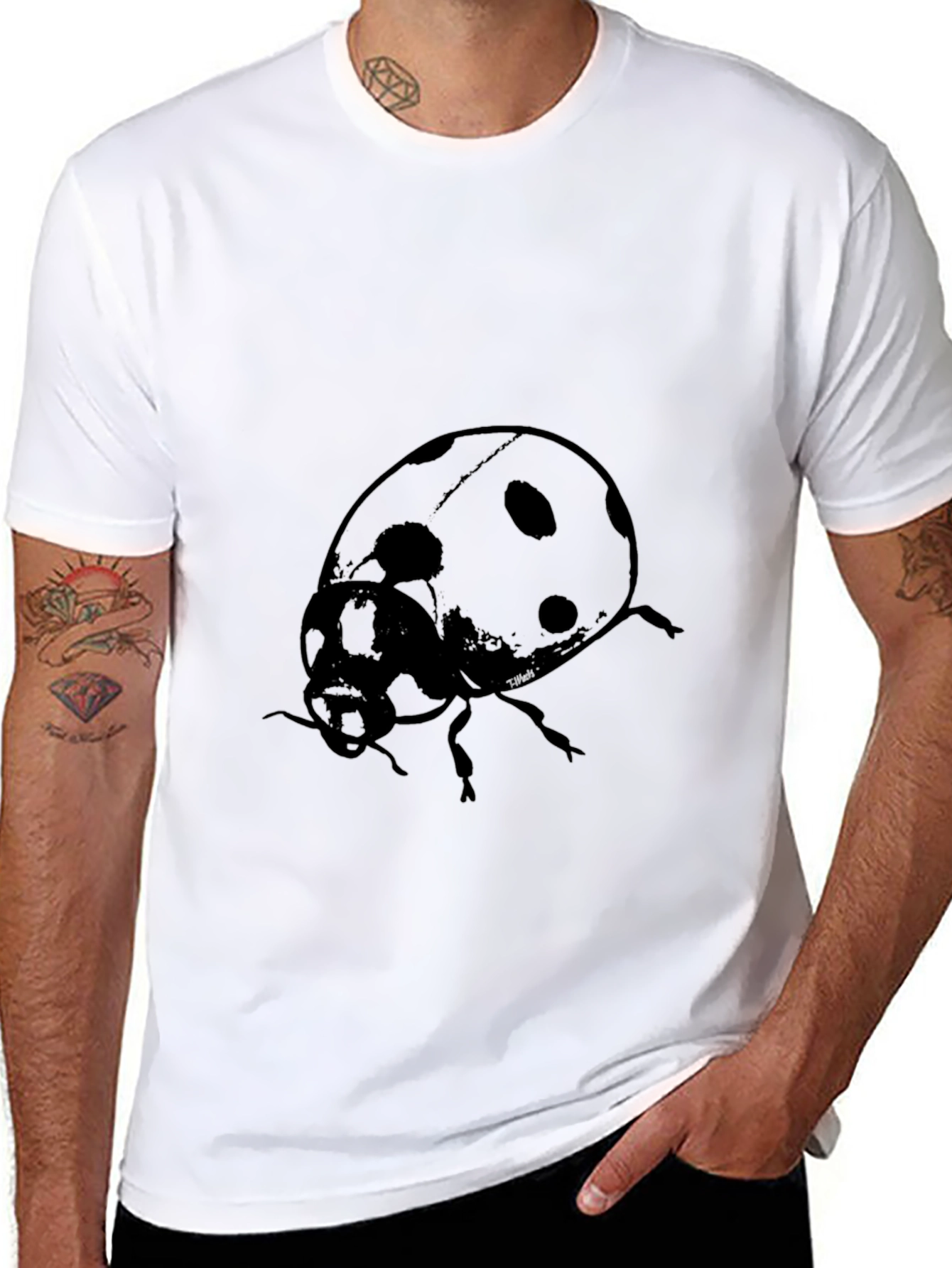 Ladybug Print Black T-Shirt