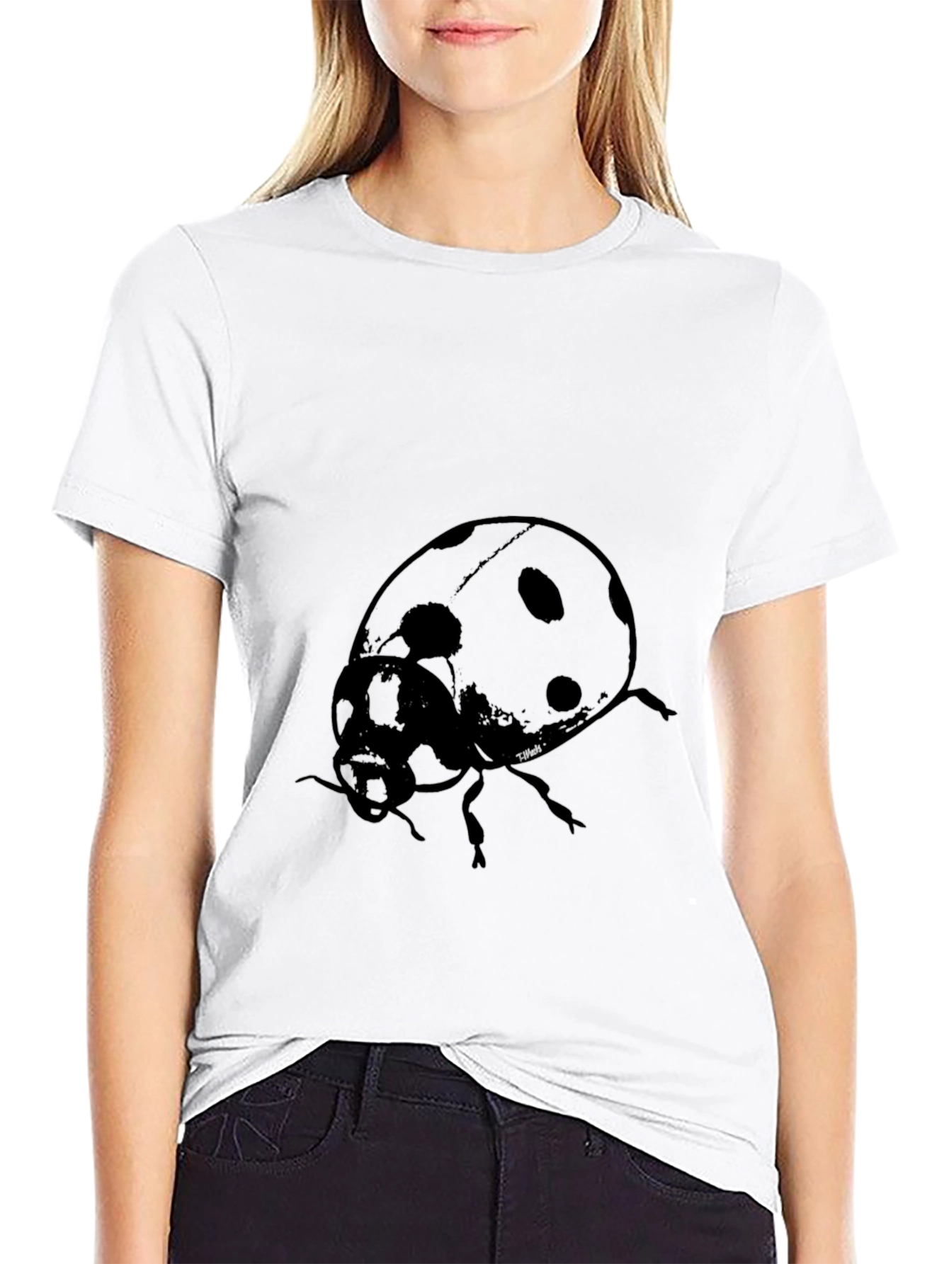 Ladybug Print Black T-Shirt