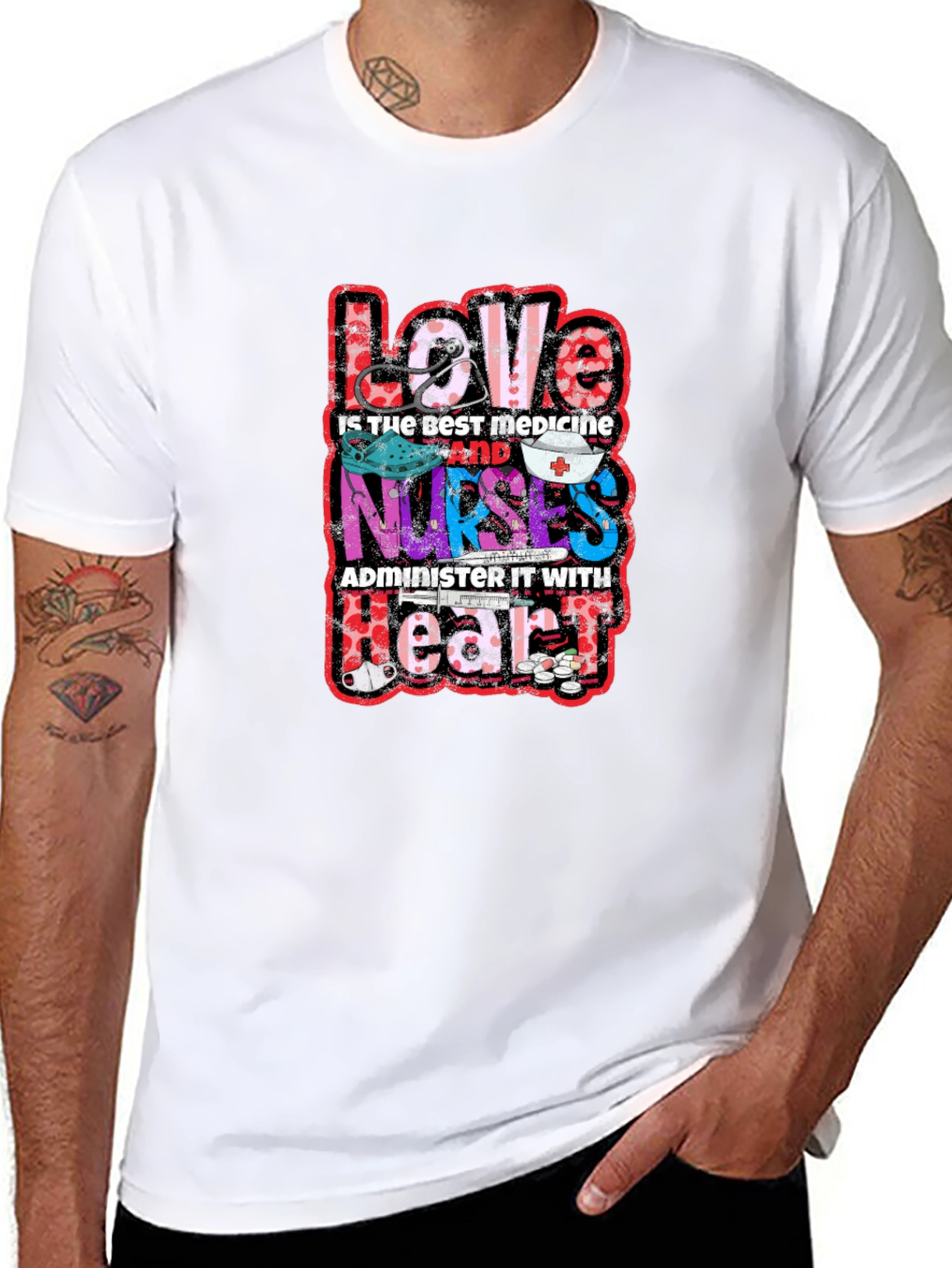 Love Nurses T-Shirt - Best Medicine Heart Tee