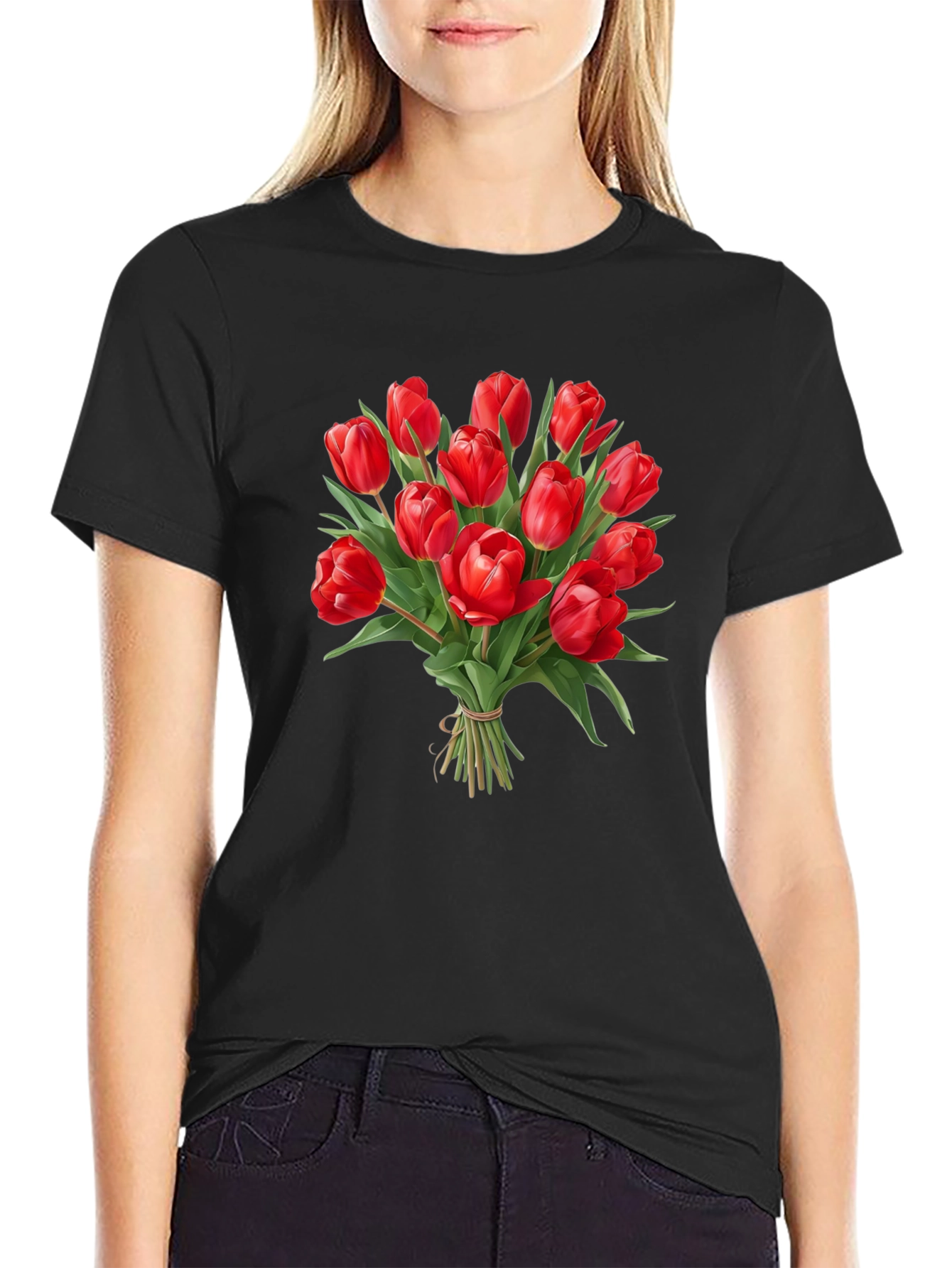 Tulip Bouquet Black T-Shirt - Floral Graphic Tee