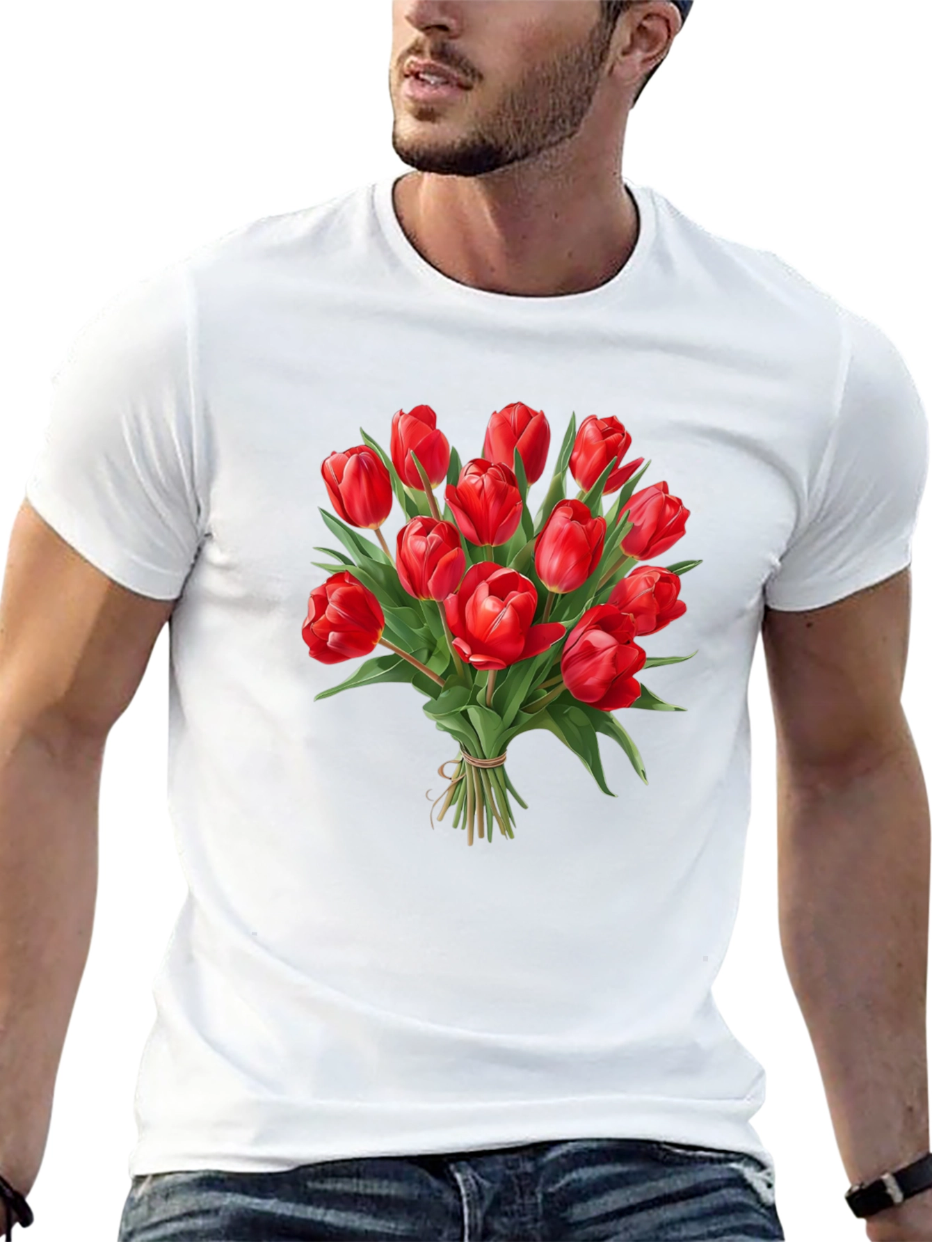 Tulip Bouquet Black T-Shirt - Floral Graphic Tee
