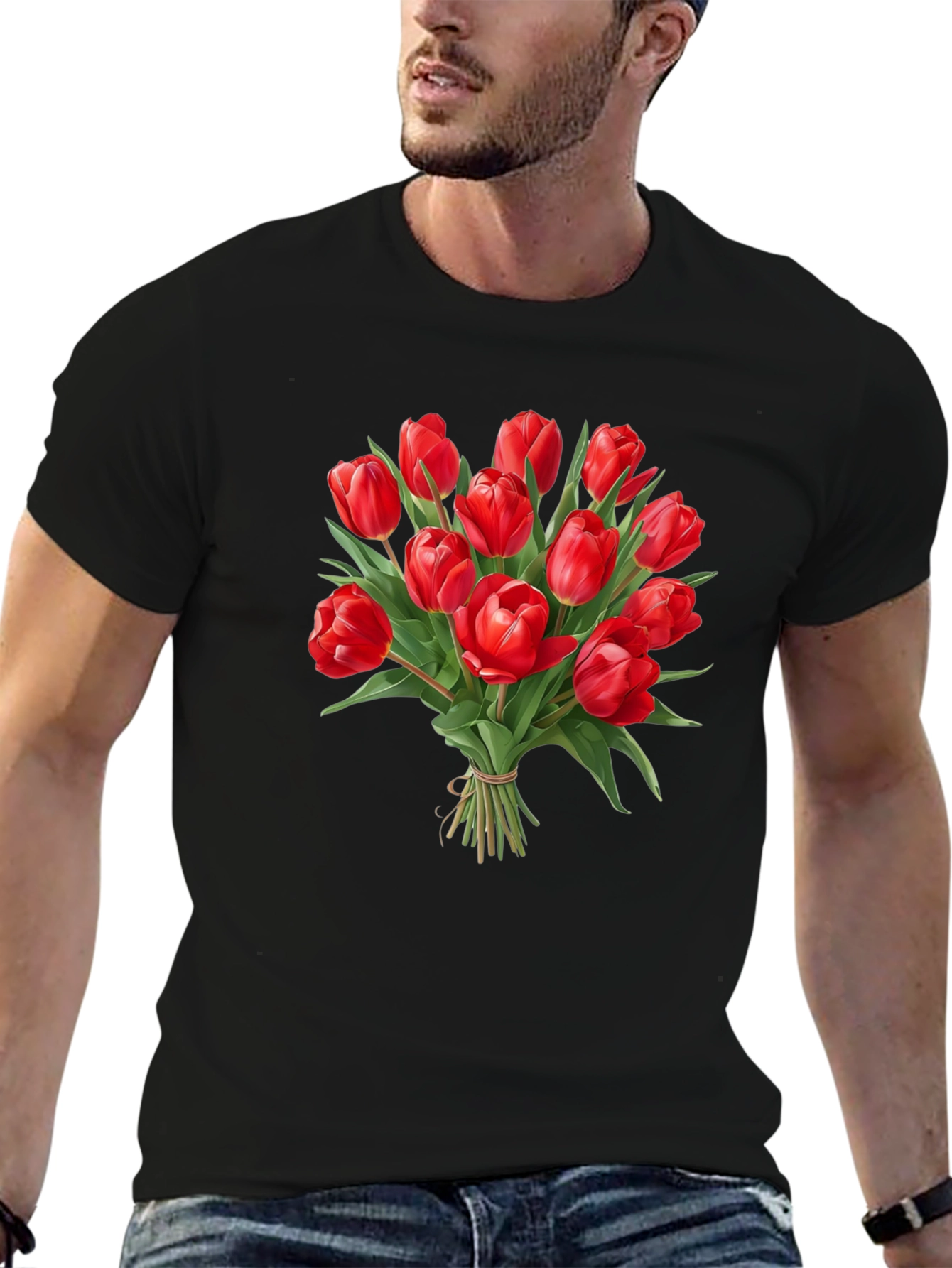 Tulip Bouquet Black T-Shirt - Floral Graphic Tee