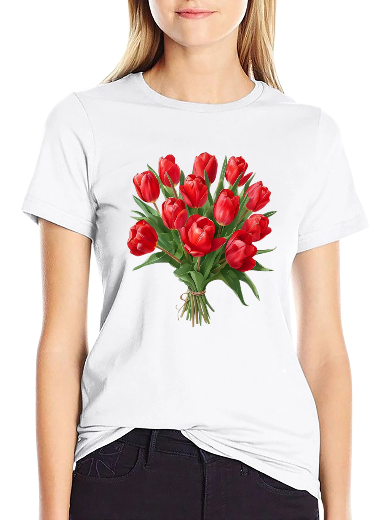 Tulip Bouquet Black T-Shirt - Floral Graphic Tee