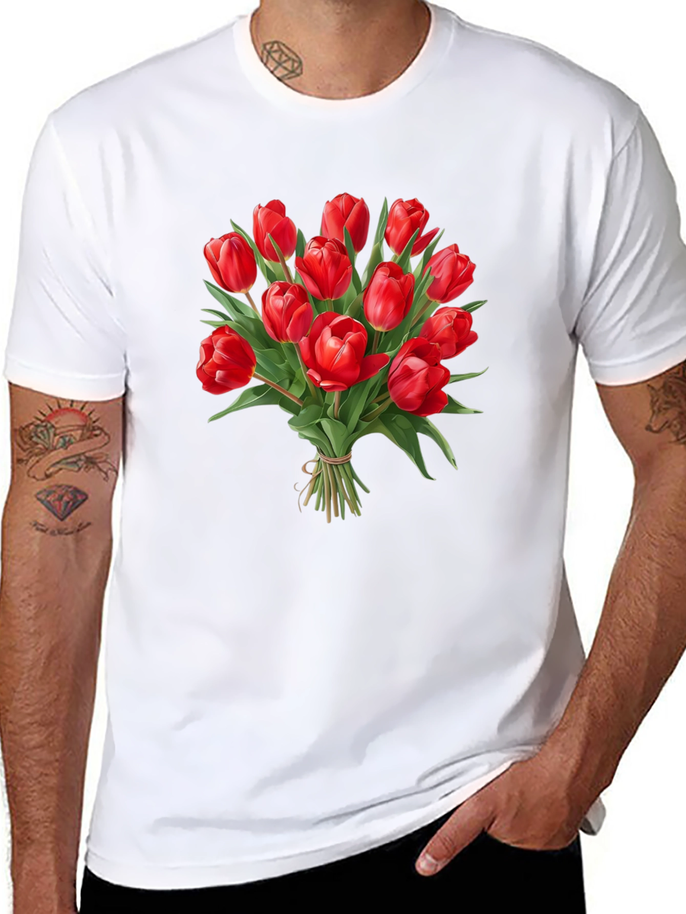 Tulip Bouquet Black T-Shirt - Floral Graphic Tee