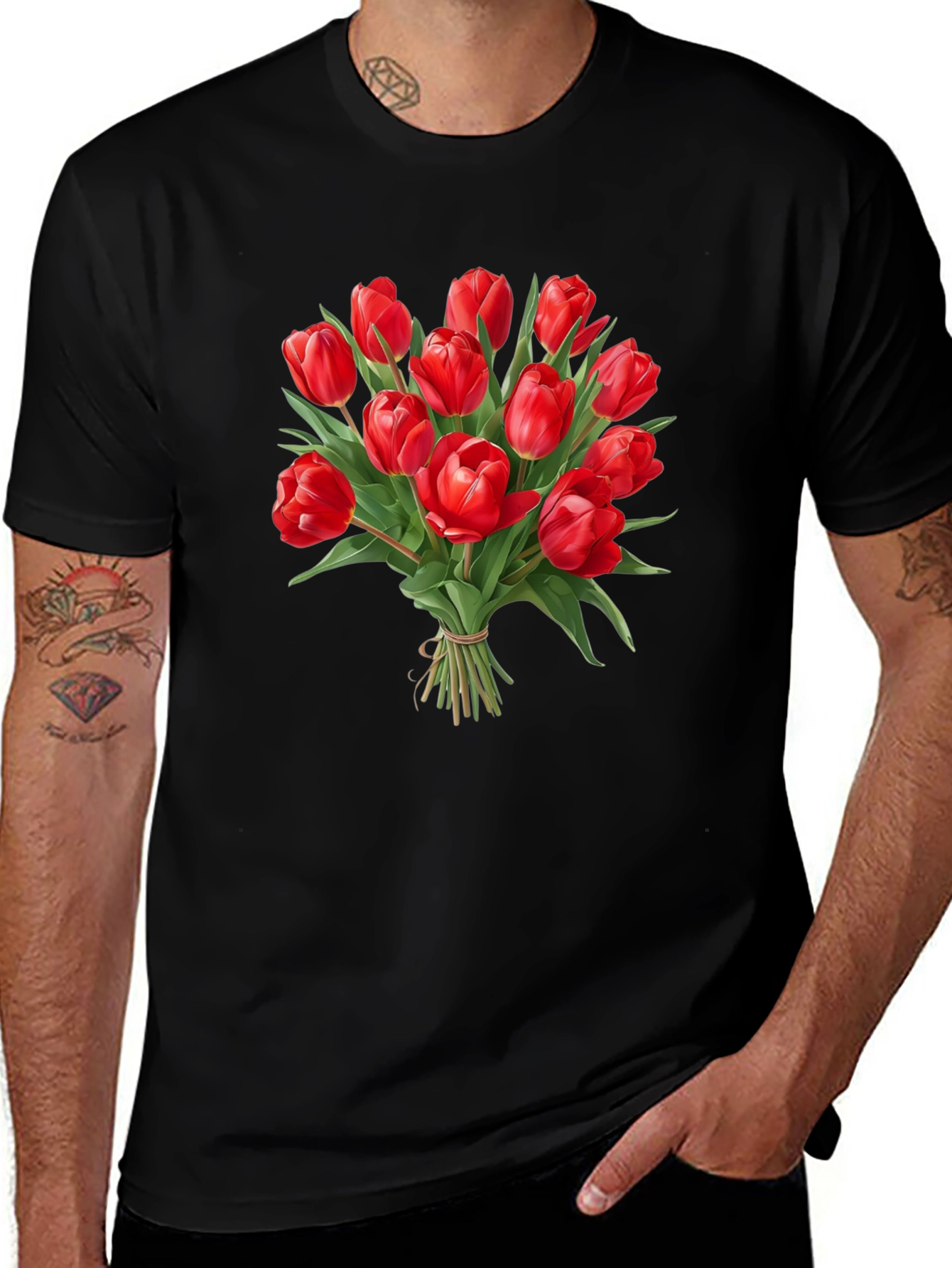 Tulip Bouquet Black T-Shirt - Floral Graphic Tee