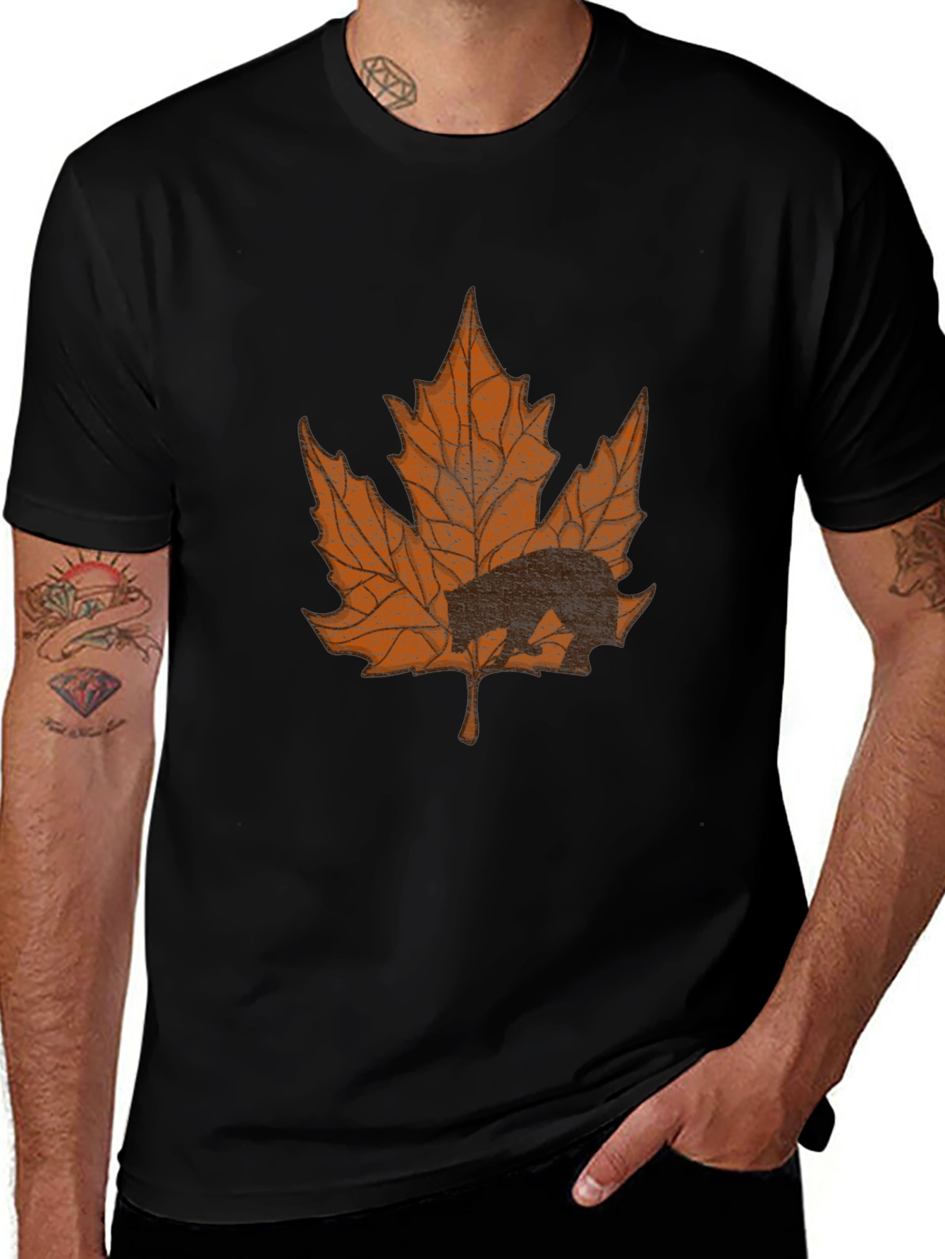 Bear in Maple Leaf Graphic T-Shirt