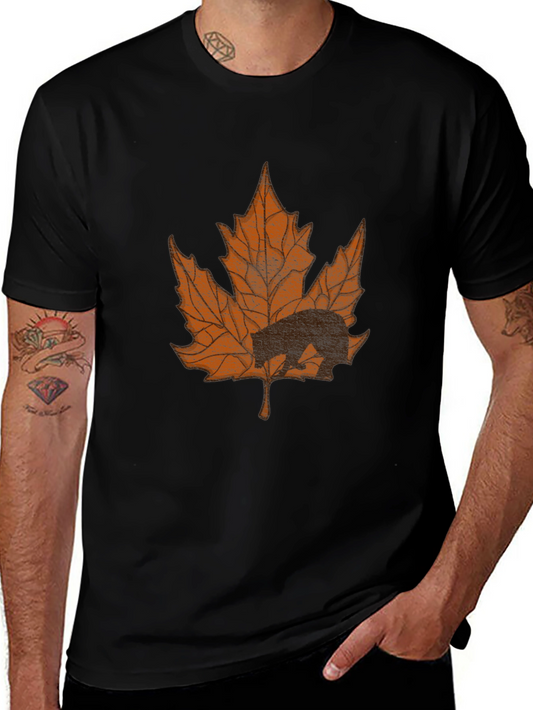 Bear in Maple Leaf Graphic T-Shirt