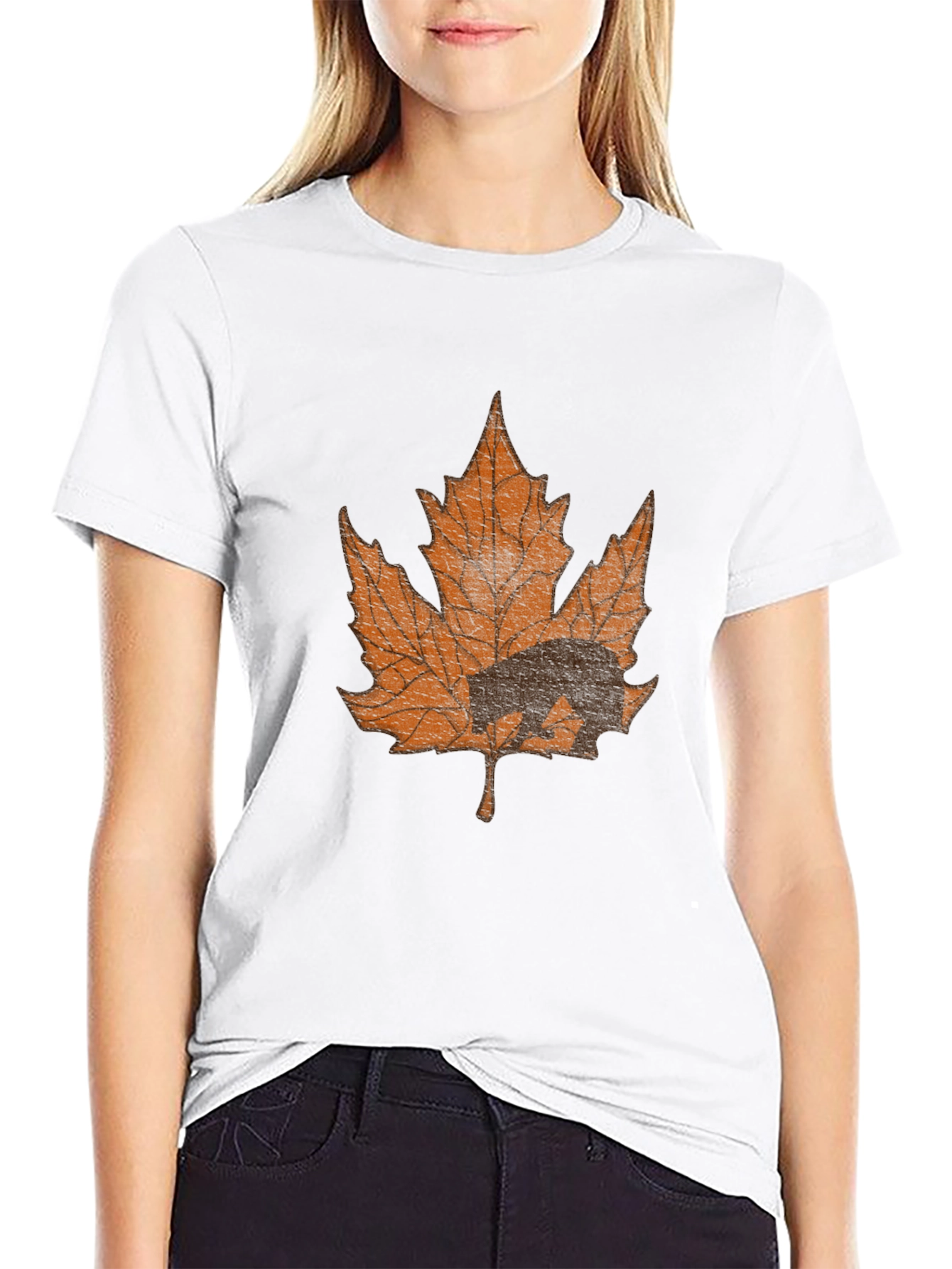 Bear in Maple Leaf Graphic T-Shirt